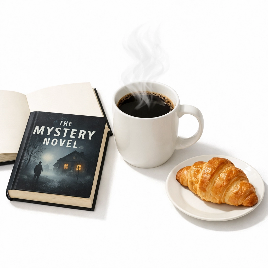 Coffee and mystery book arranged for one-sitting reading challenge
