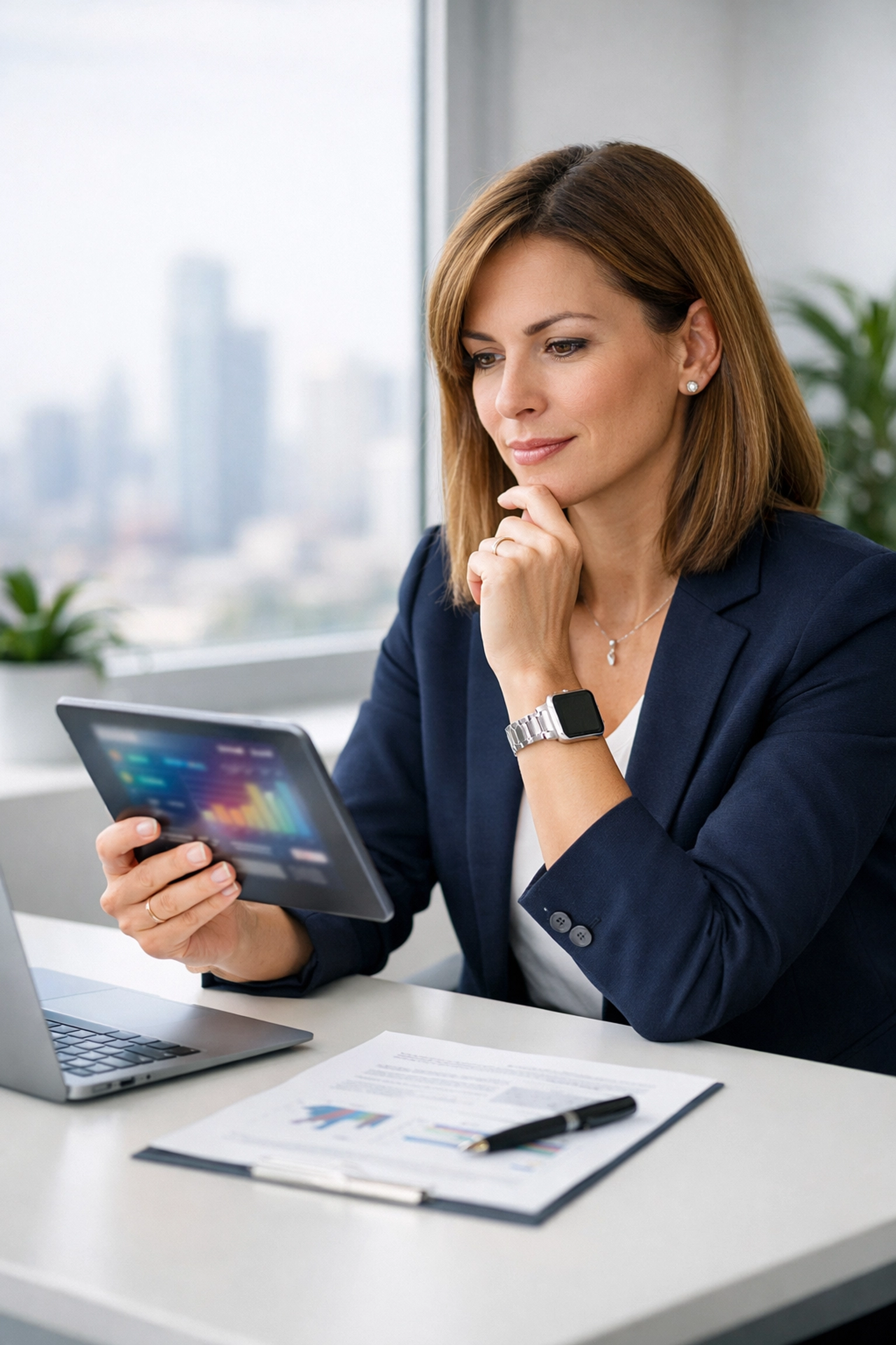 IT professional analyzing ServiceNow licensing costs and implementation strategy on a digital tablet.