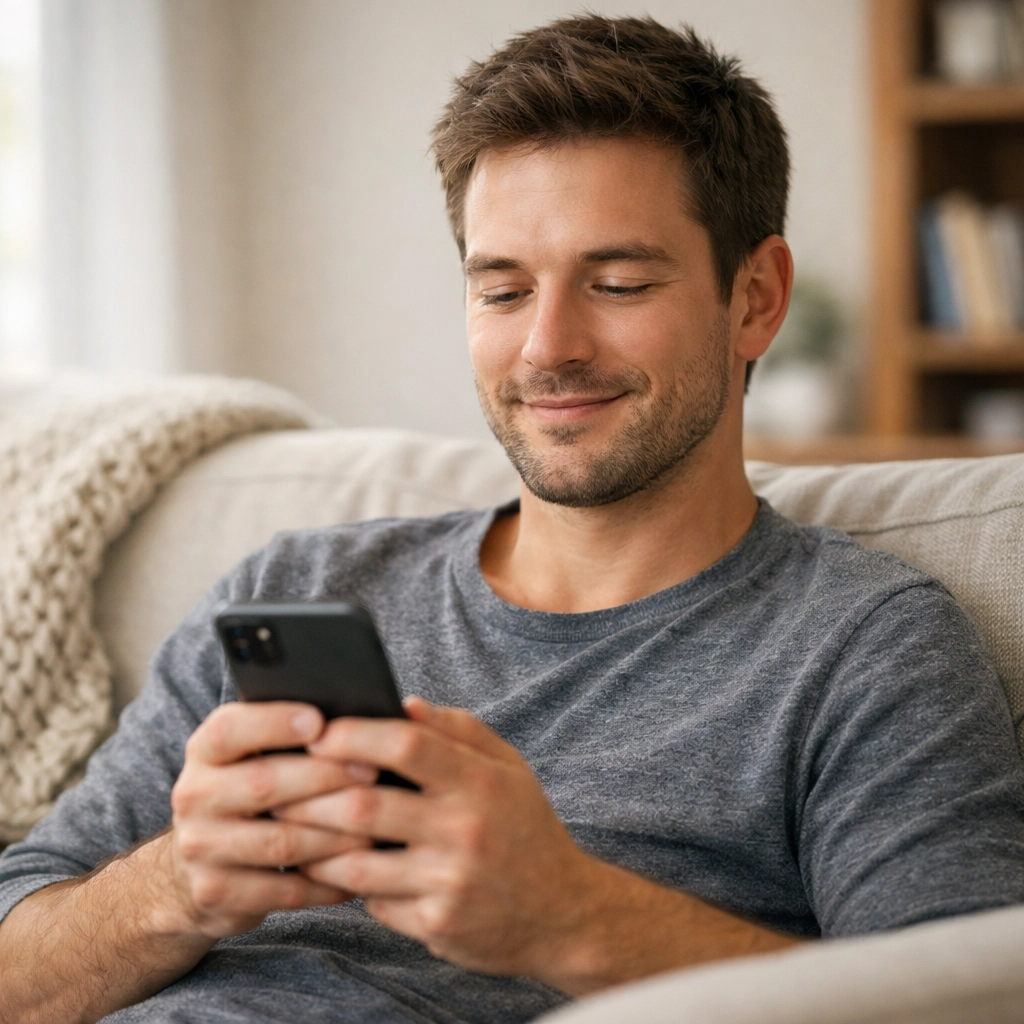 A person comfortably applying for an emergency loan online in Canada using a smartphone.