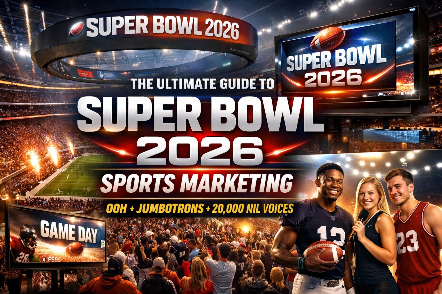 The Ultimate Guide to Super Bowl 2026 Sports Marketing: OOH + Jumbotrons + 20,000 NIL Voices
