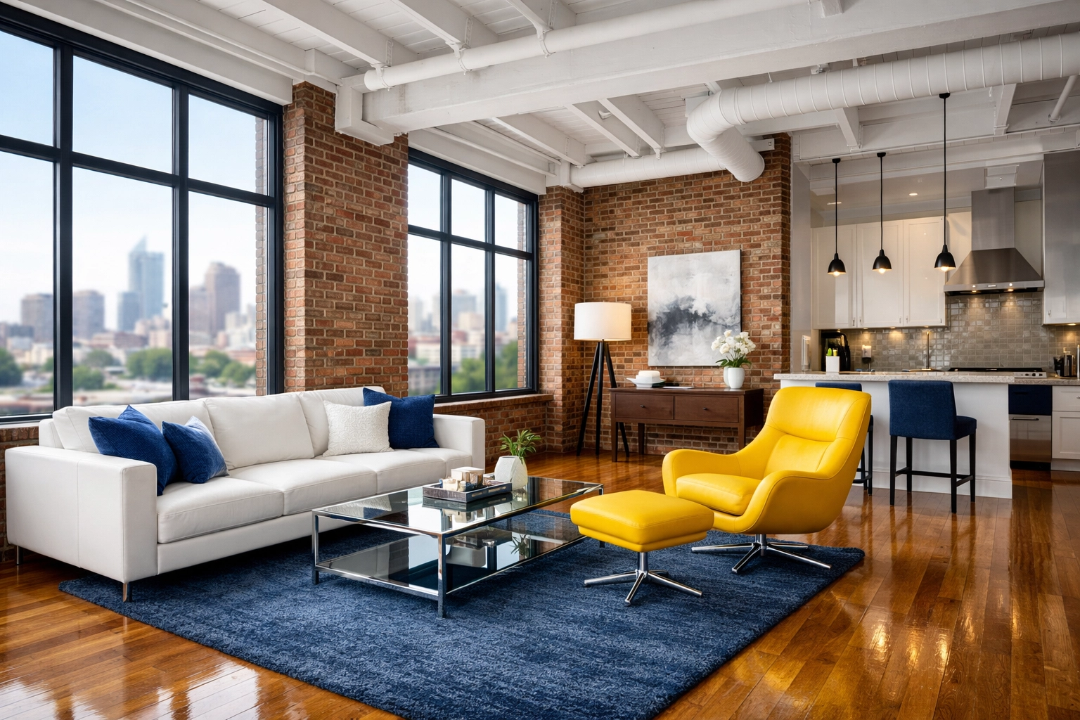 Spotless modern loft in Worcester's Canal District showcasing professional deep cleaning results.