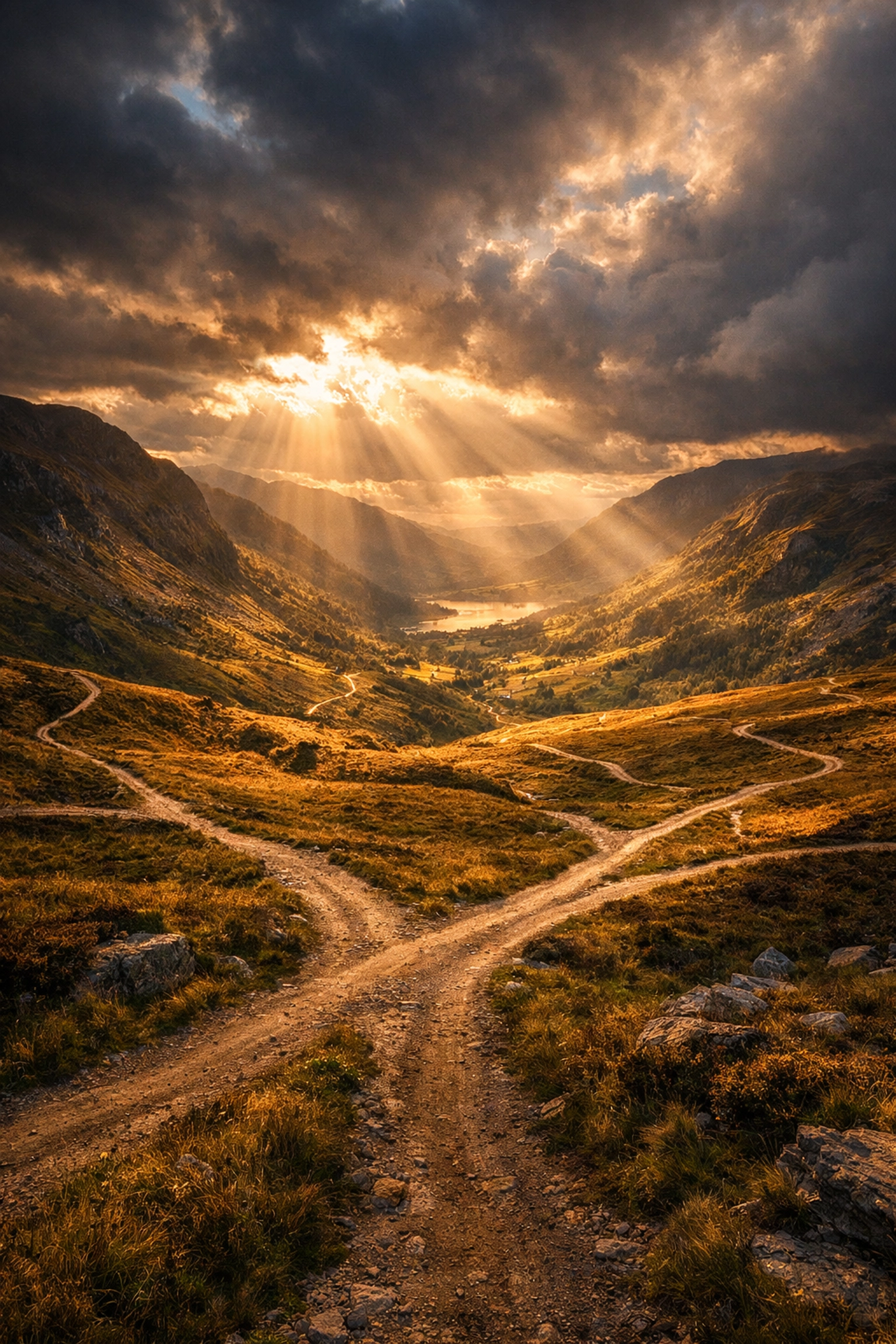 Valley with diverging paths symbolizing nations' choices in prophetic times