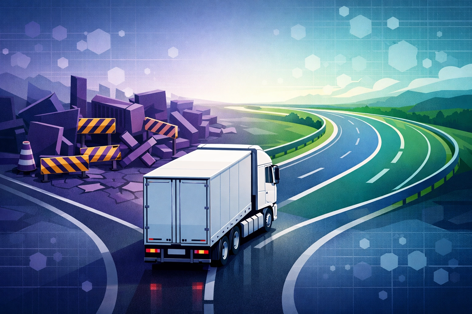 A logistics recruitment agency North West guiding an HGV at a crossroads toward safe, open roads.