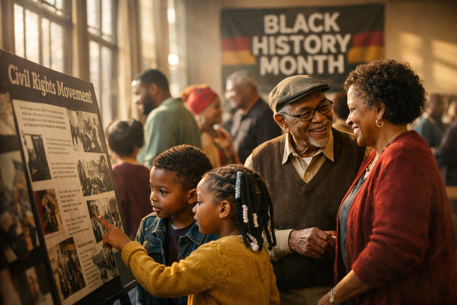 Families celebrating Black History Month at community education event