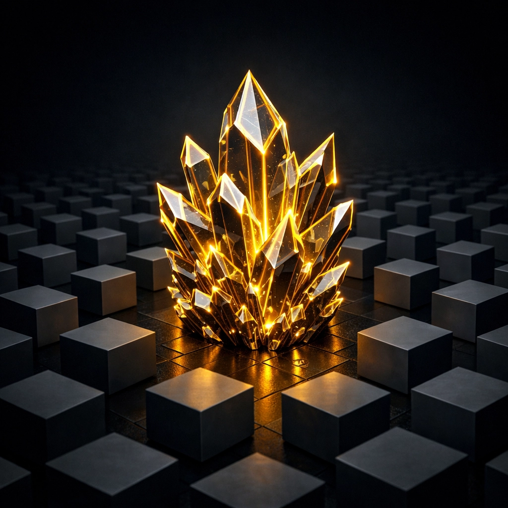 Unique glowing structure vs generic blocks representing custom ecommerce website development dubai.