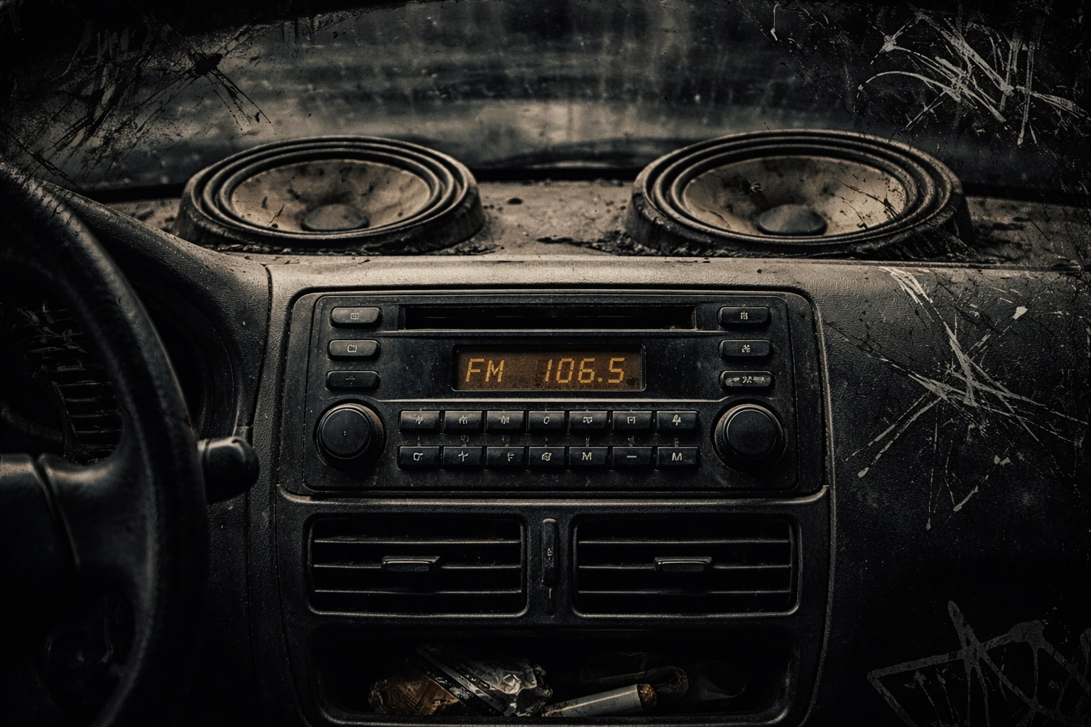 Old car stereo with worn speakers and poor audio, showing the need for a custom car audio upgrade in Pittsburgh