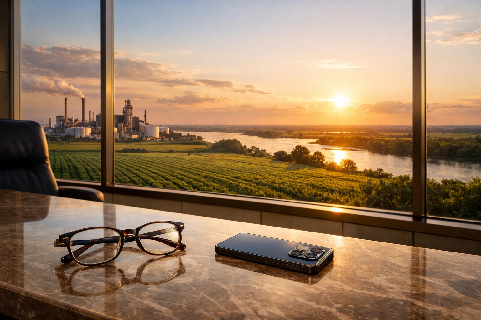 Modern office overlooking the Mississippi Delta, symbolizing strategic growth for local business owners.