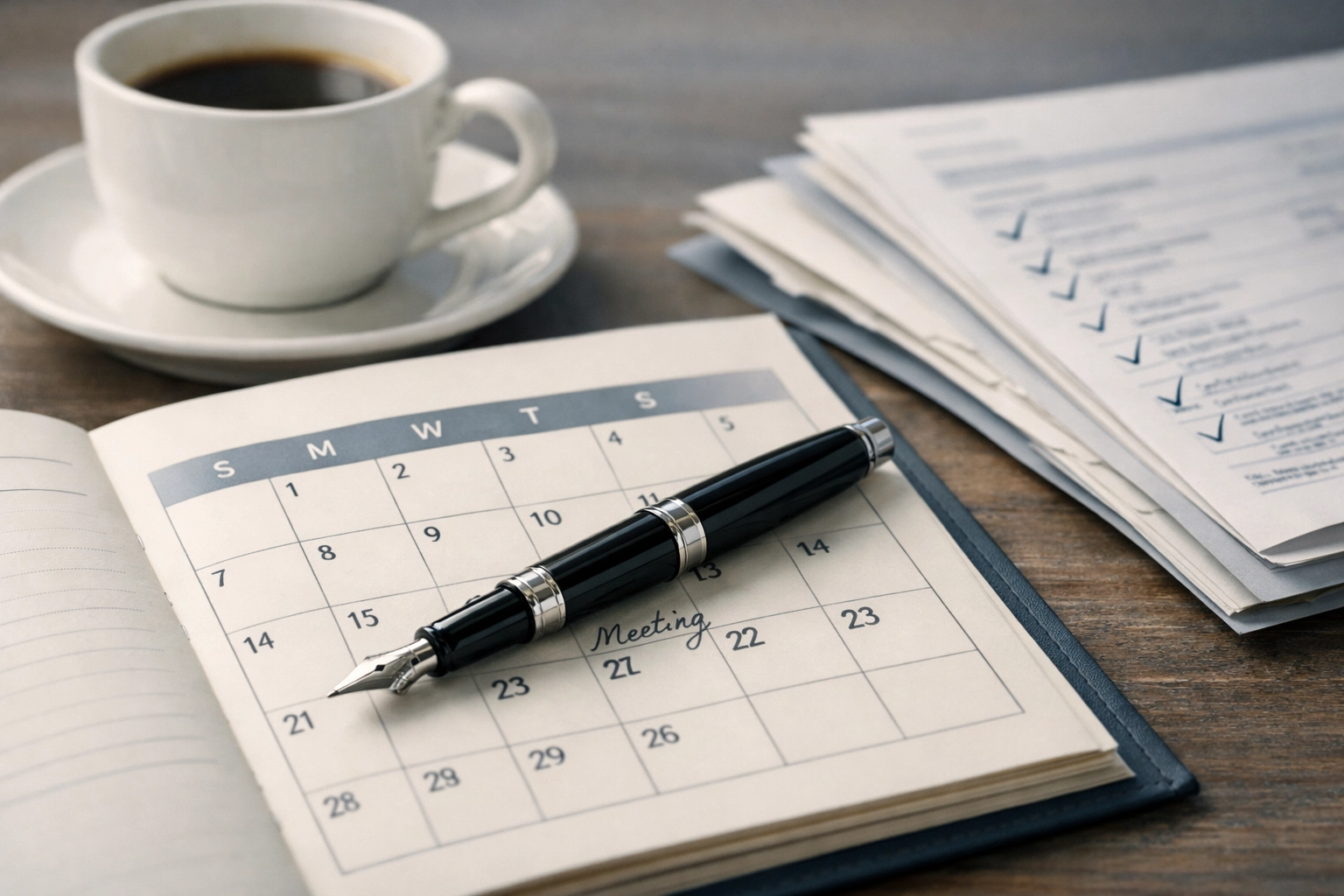 Monthly calendar with financial statements showing regular reconciliation process for nonprofits