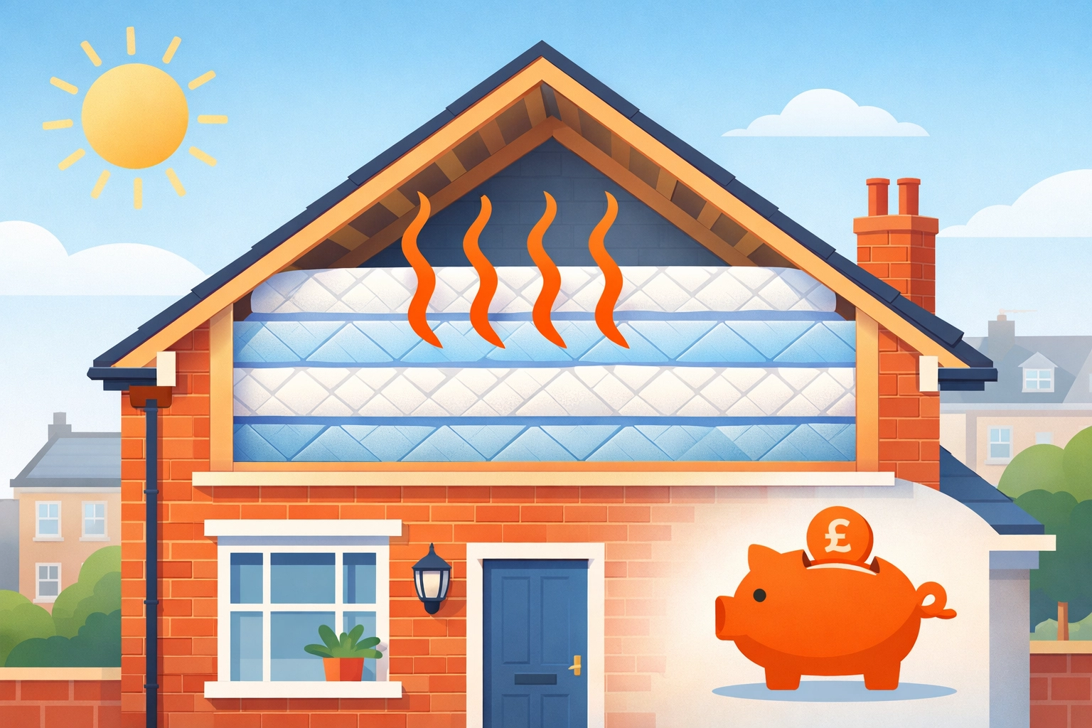 Loft insulation blocking heat escape from UK home demonstrating energy savings potential