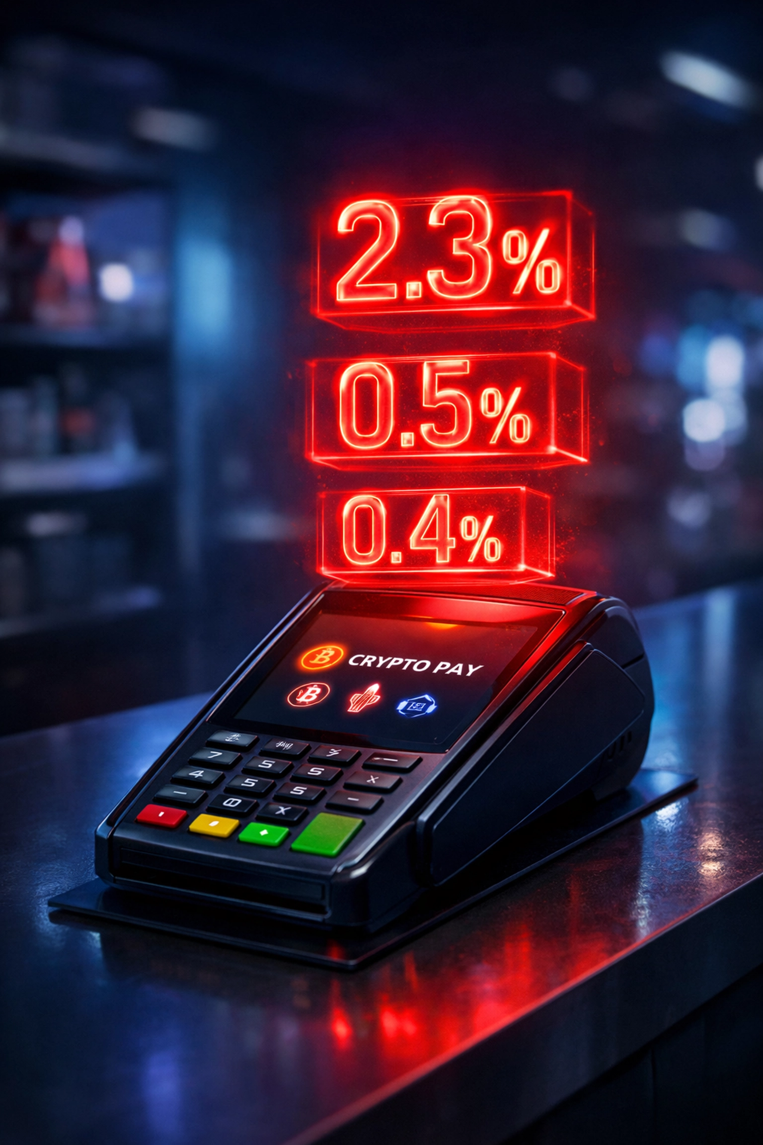 Crypto POS terminal displaying stacking transaction fees and hidden charges