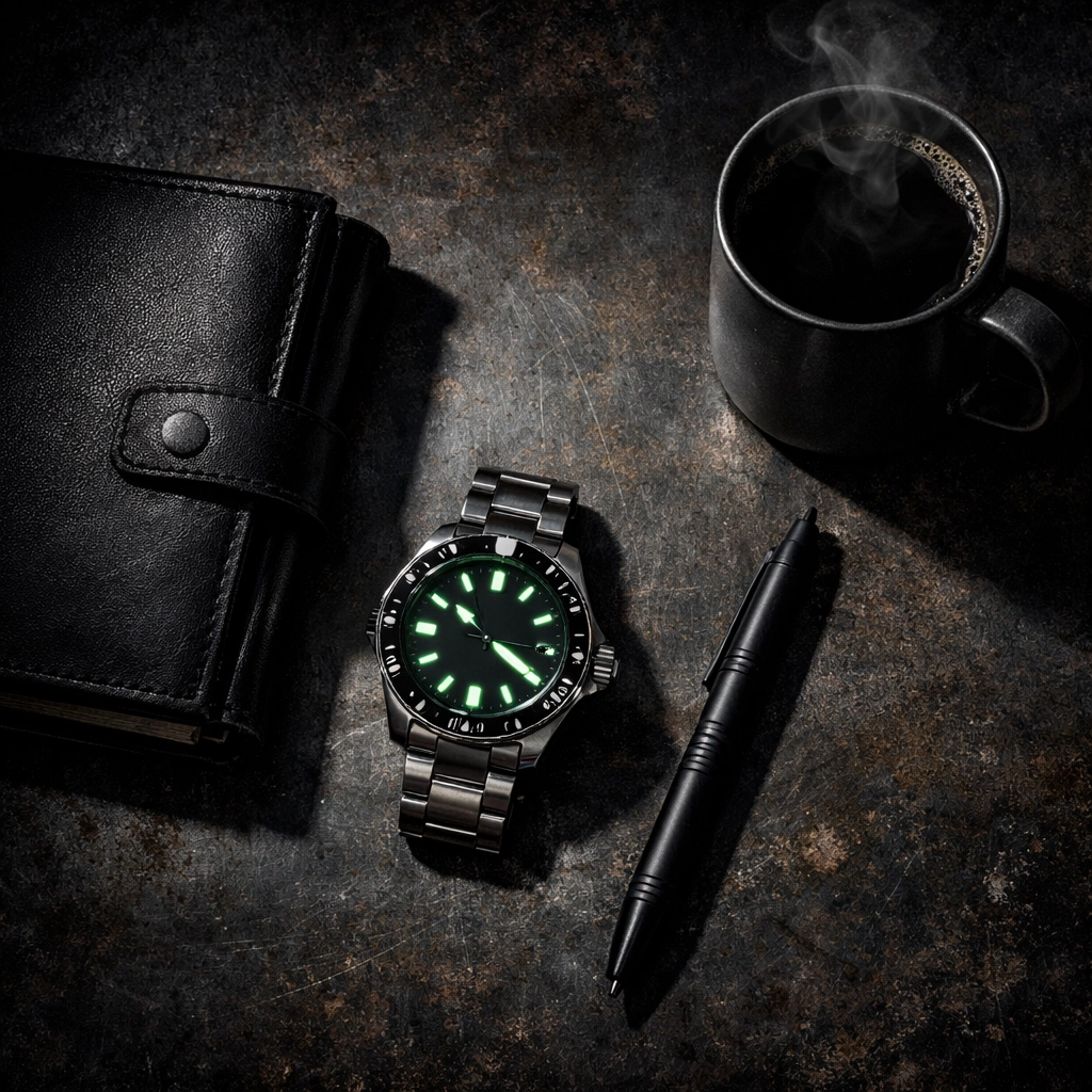 Journal and watch representing how to be more disciplined with daily routines for men seeking success.
