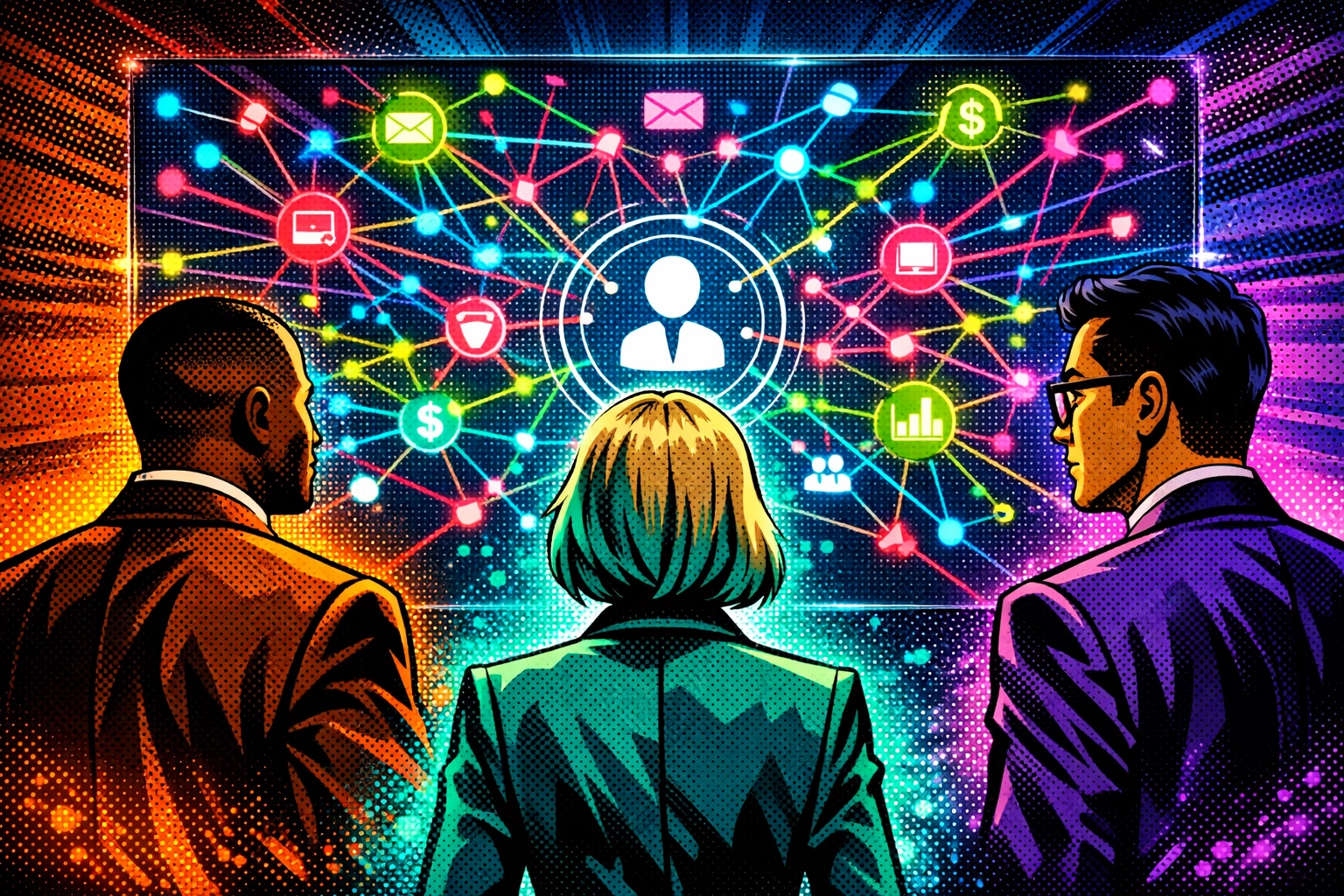 Cross-department teams accessing unified customer data through integrated CRM system collaboration