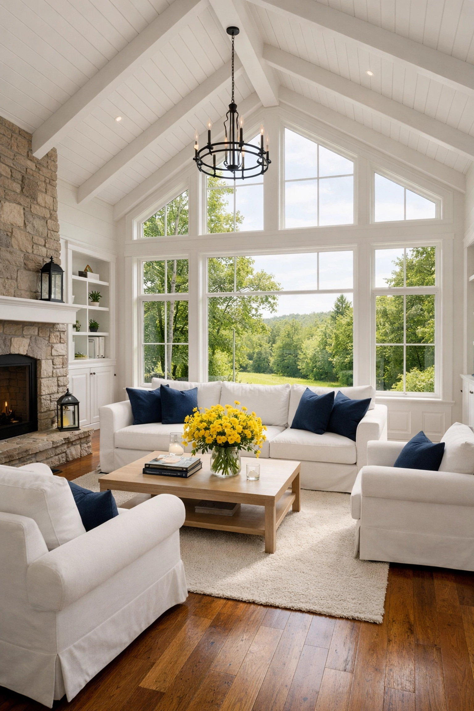 Sunlit clean living room in a Rutland MA home after a professional house cleaning.