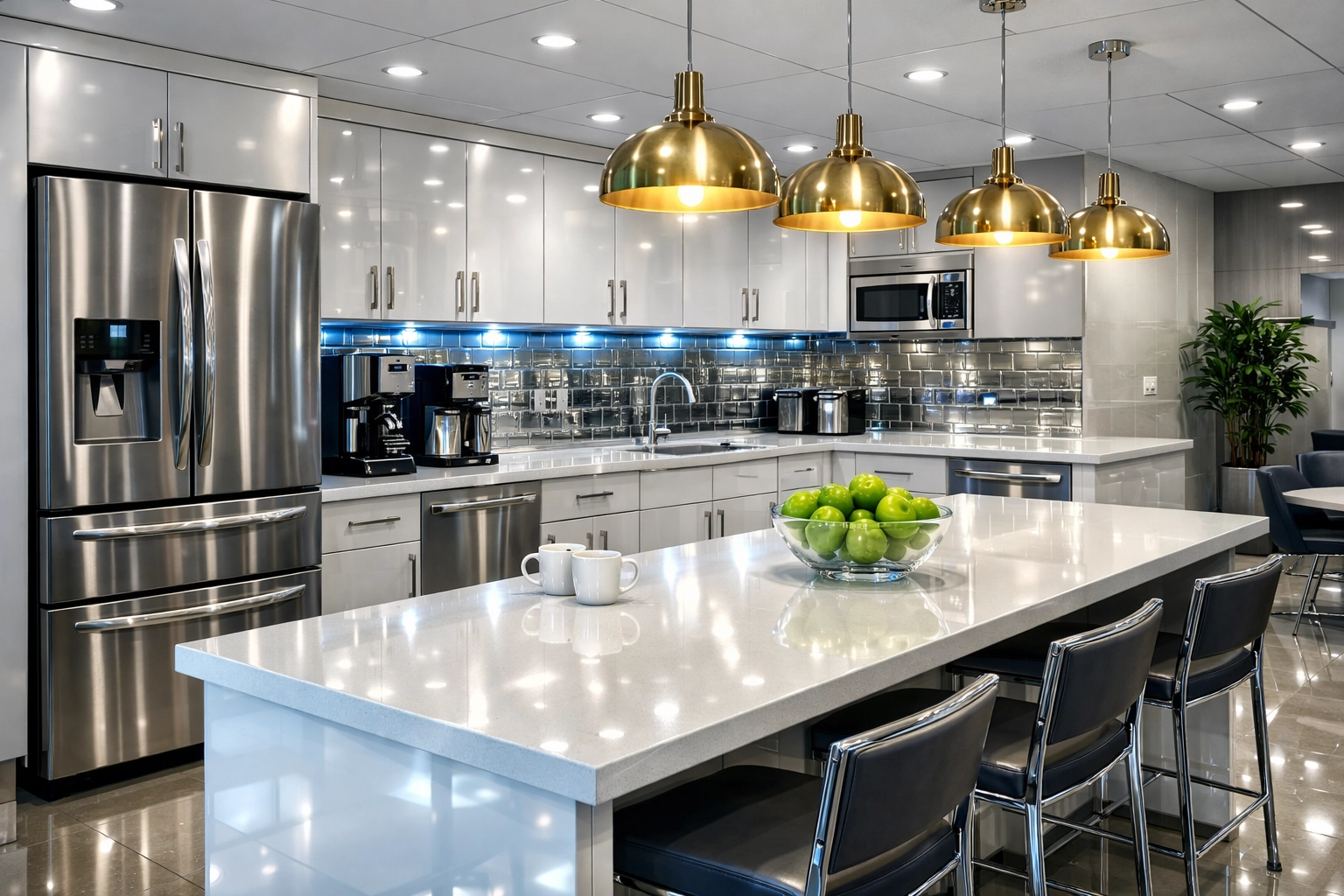 A sparkling clean office breakroom in Carlisle showing the results of professional deep commercial cleaning.