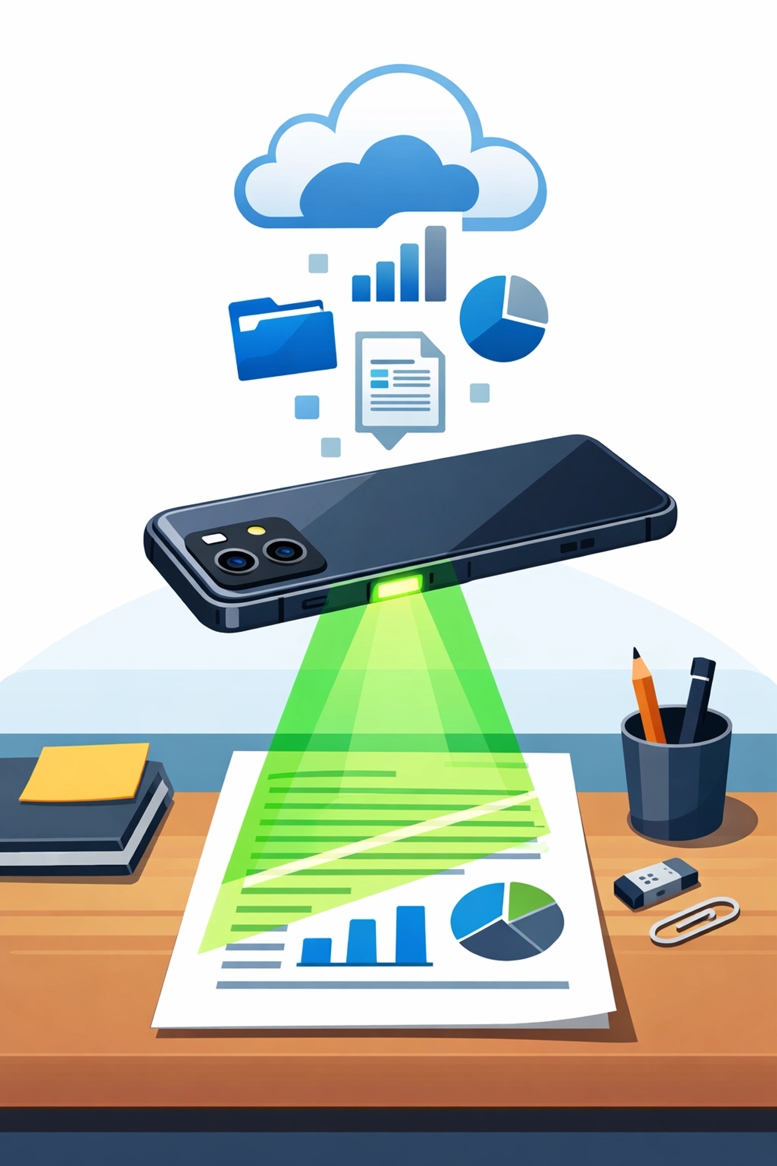 Smartphone scanning business receipts for digital record keeping and New Haven tax preparation.