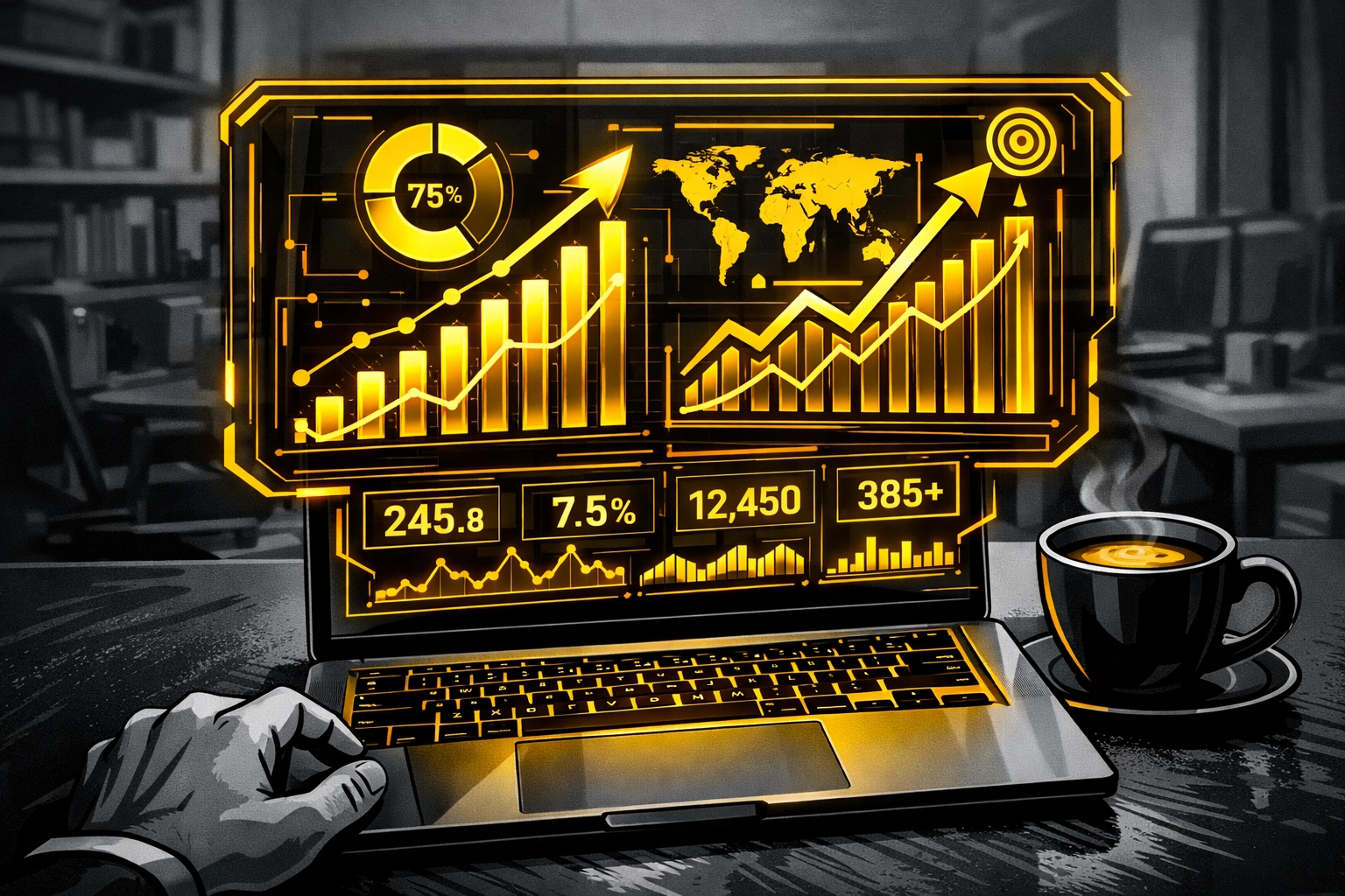Advanced Amazon agency data dashboard displaying analytics and sales growth charts for scaling brands.
