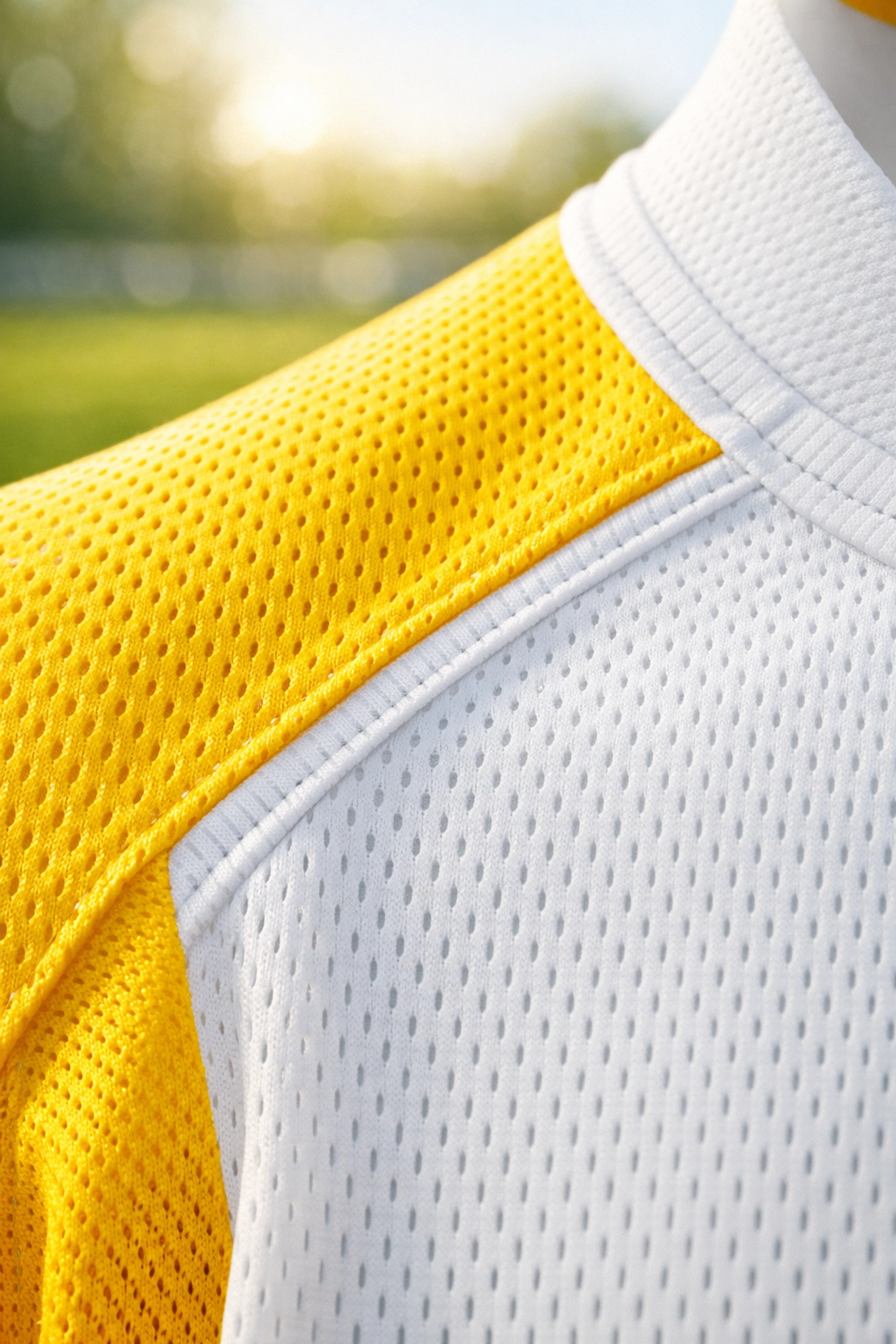Detailed view of high-performance moisture-wicking mesh fabric for custom youth sports jerseys.