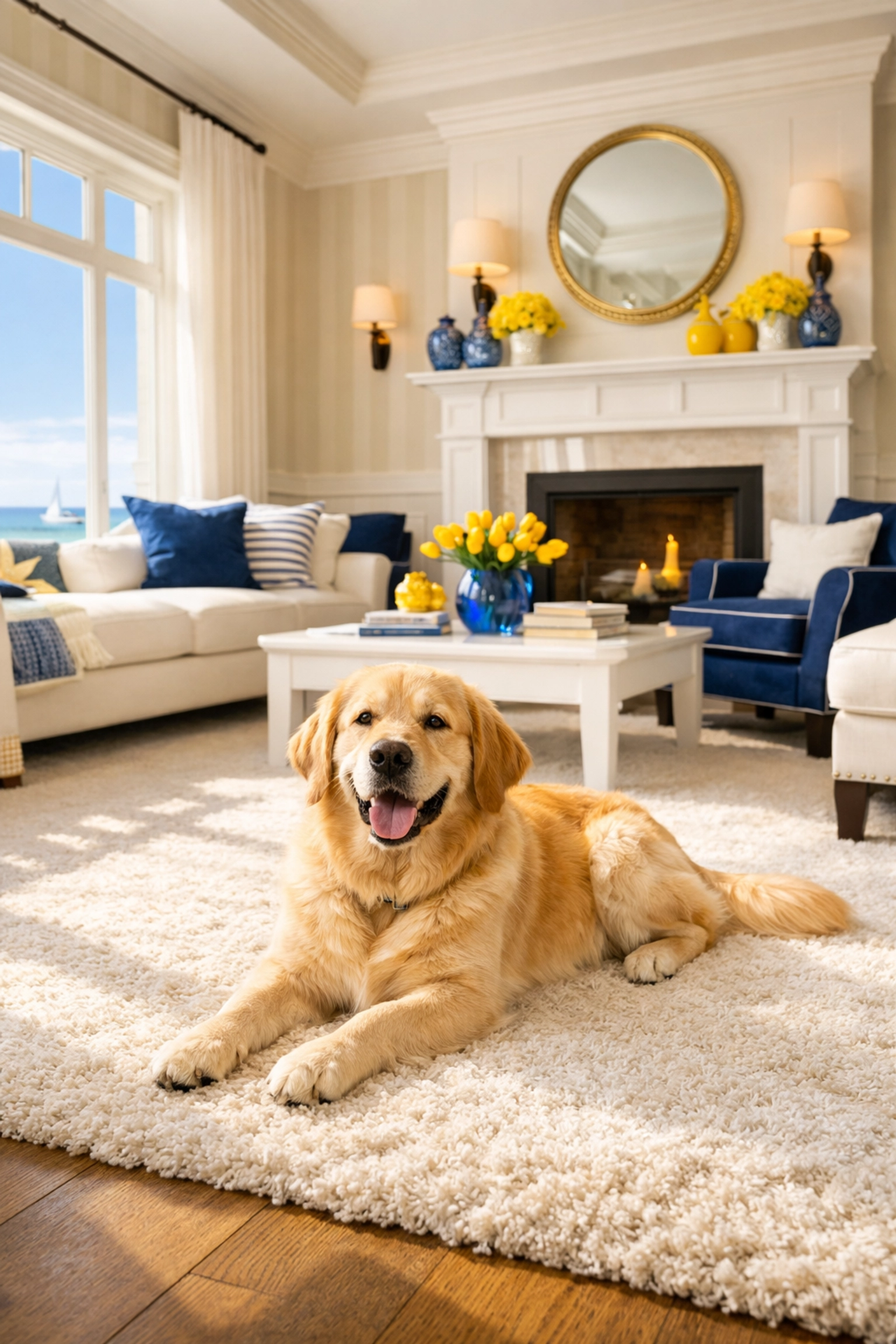A sun-drenched living room in Swampscott cleaned bi-weekly by expert maid services for a stress-free home.