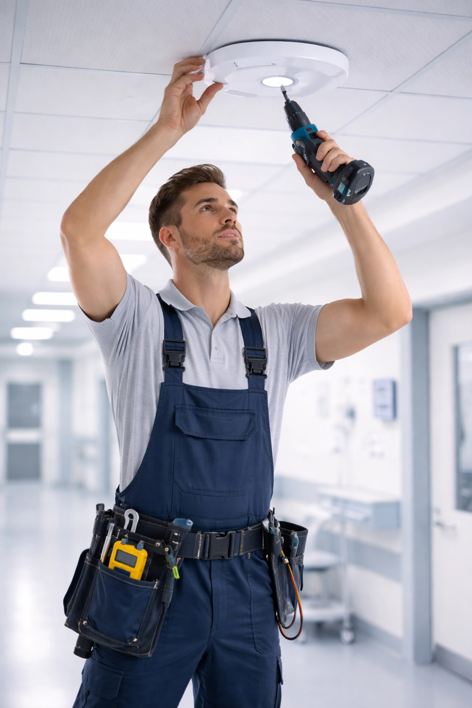 WiFi technician installing advanced access point in Cape Town hospital, ensuring reliable wireless coverage