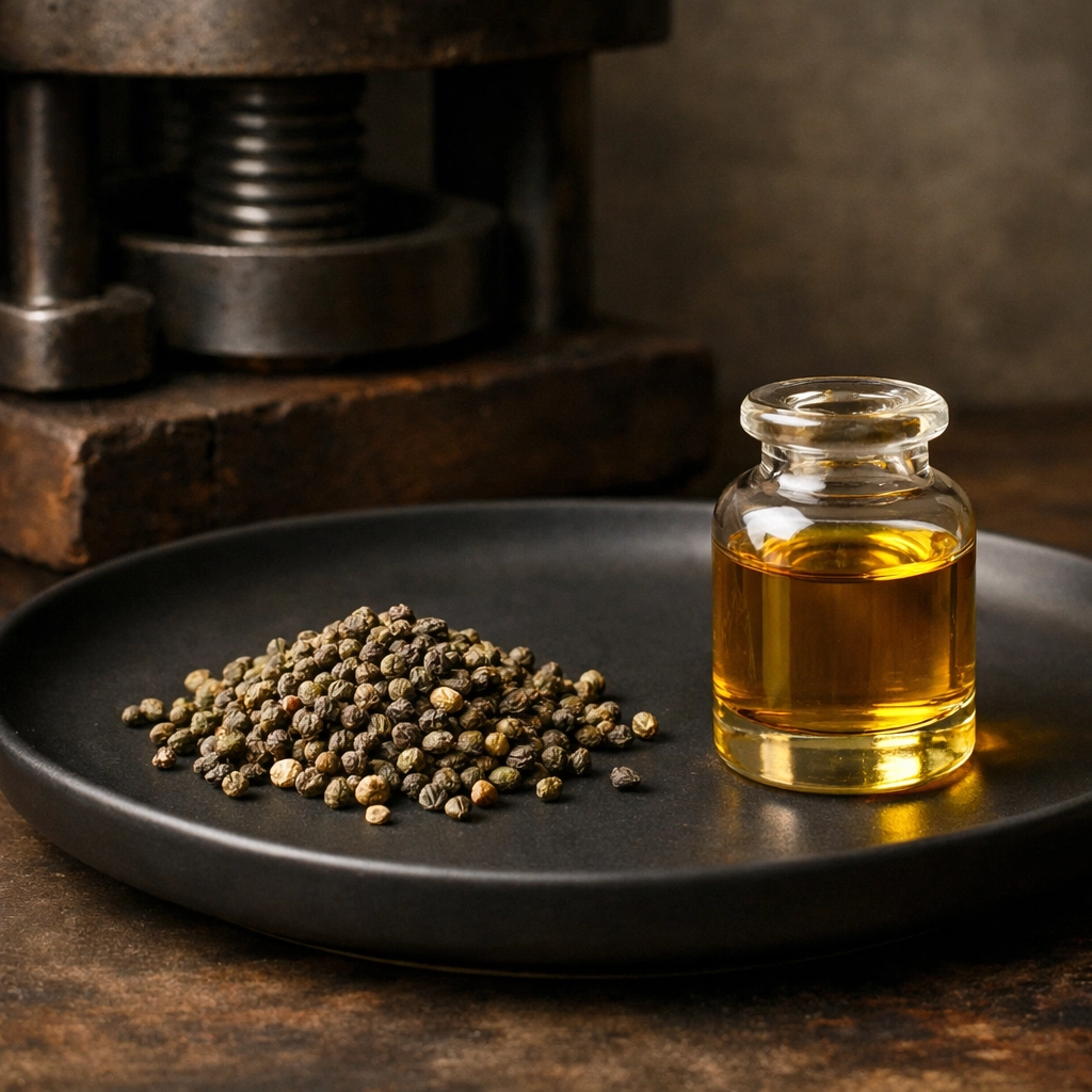 Cold-pressed broccoli seed oil and raw seeds used in a premium, nutrient-rich carrier oil blend.