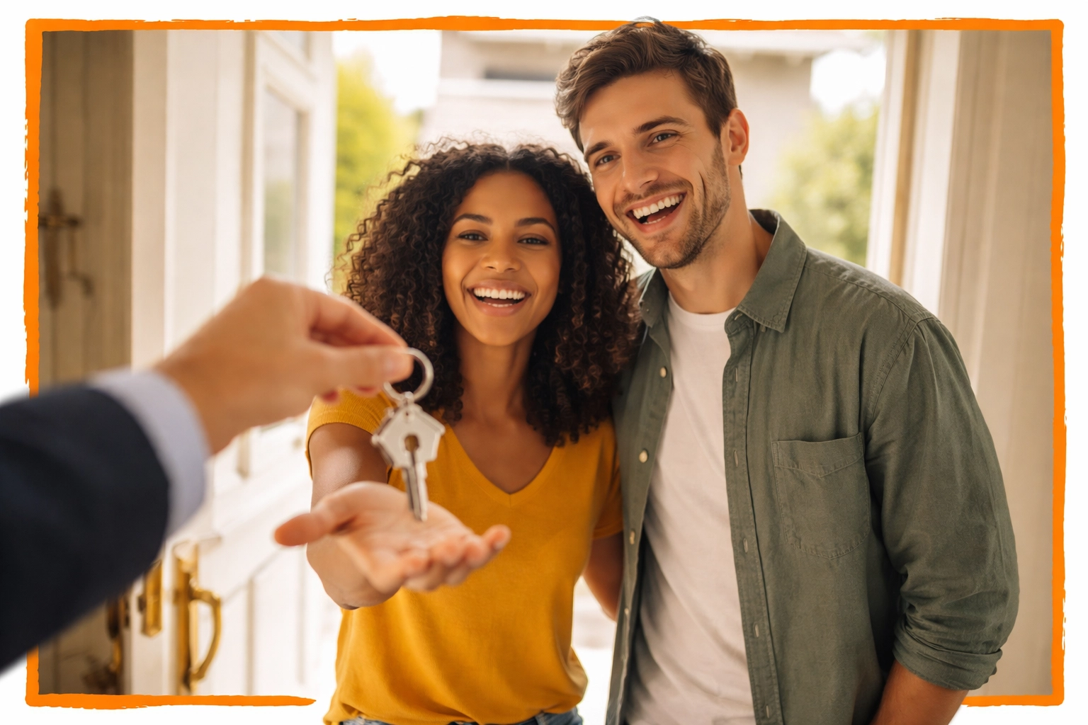 Happy couple receiving house keys from a real estate agent, celebrating increased home sales and affordability in 2026 Happy couple receiving house keys from a real estate agent, celebrating increased home sales and affordability in 2026