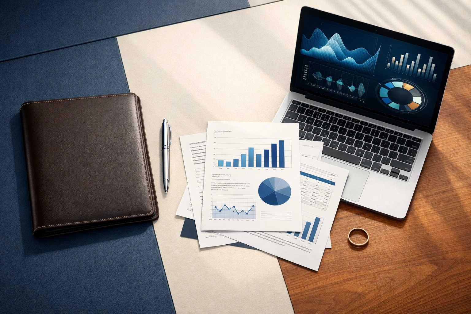 Financial documents and wedding ring on desk representing Florida high-net-worth divorce planning