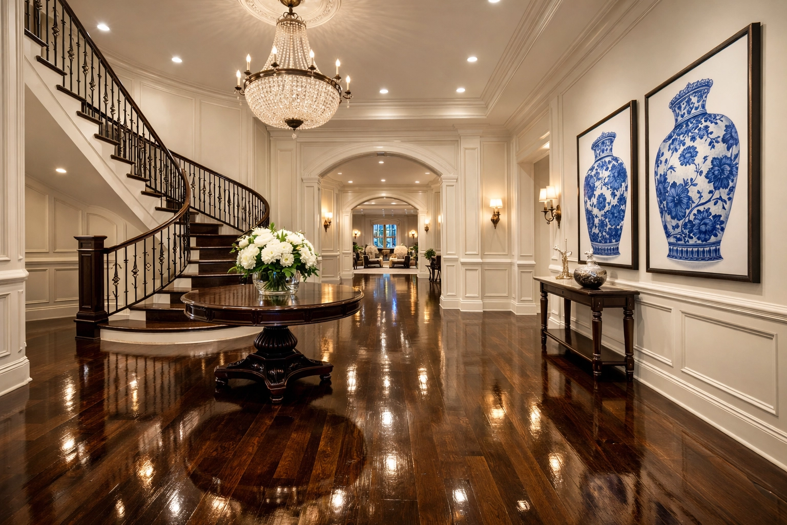 Polished hardwood hallway showing the high-end results of professional deep cleaning services near me.