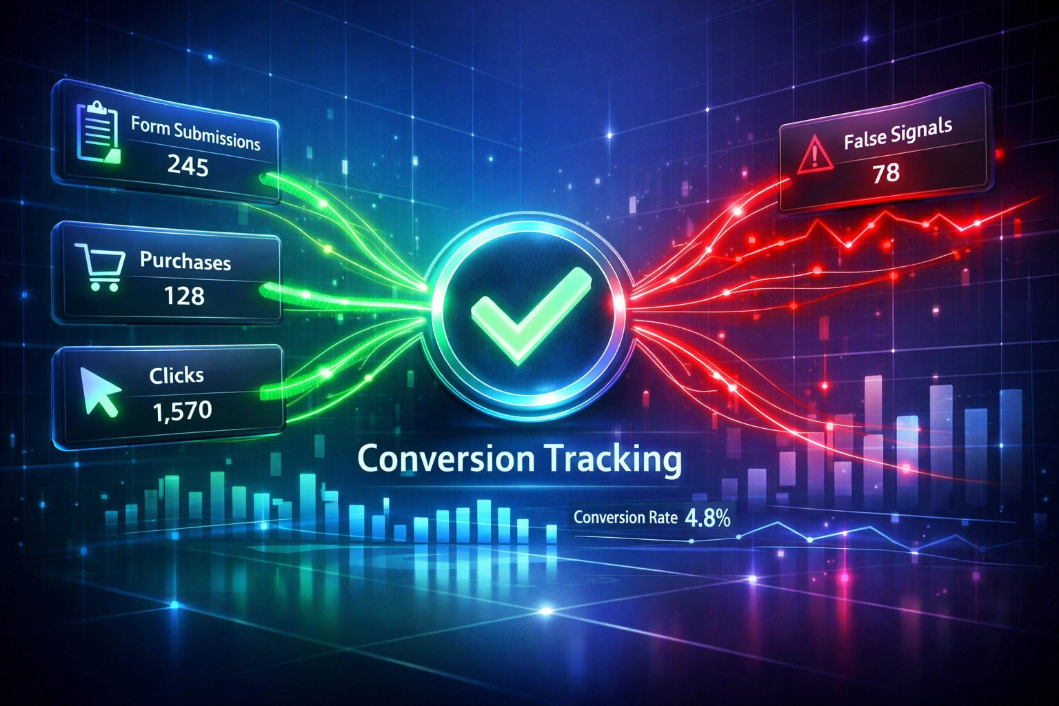 Google Ads conversion tracking dashboard showing correct vs incorrect conversion paths