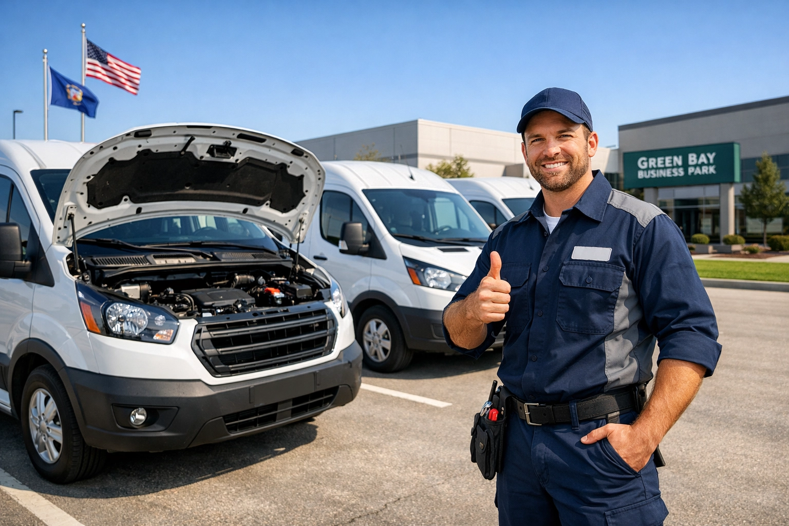 Professional mobile mechanic providing onsite fleet maintenance and car repair services in Green Bay for delivery vans.