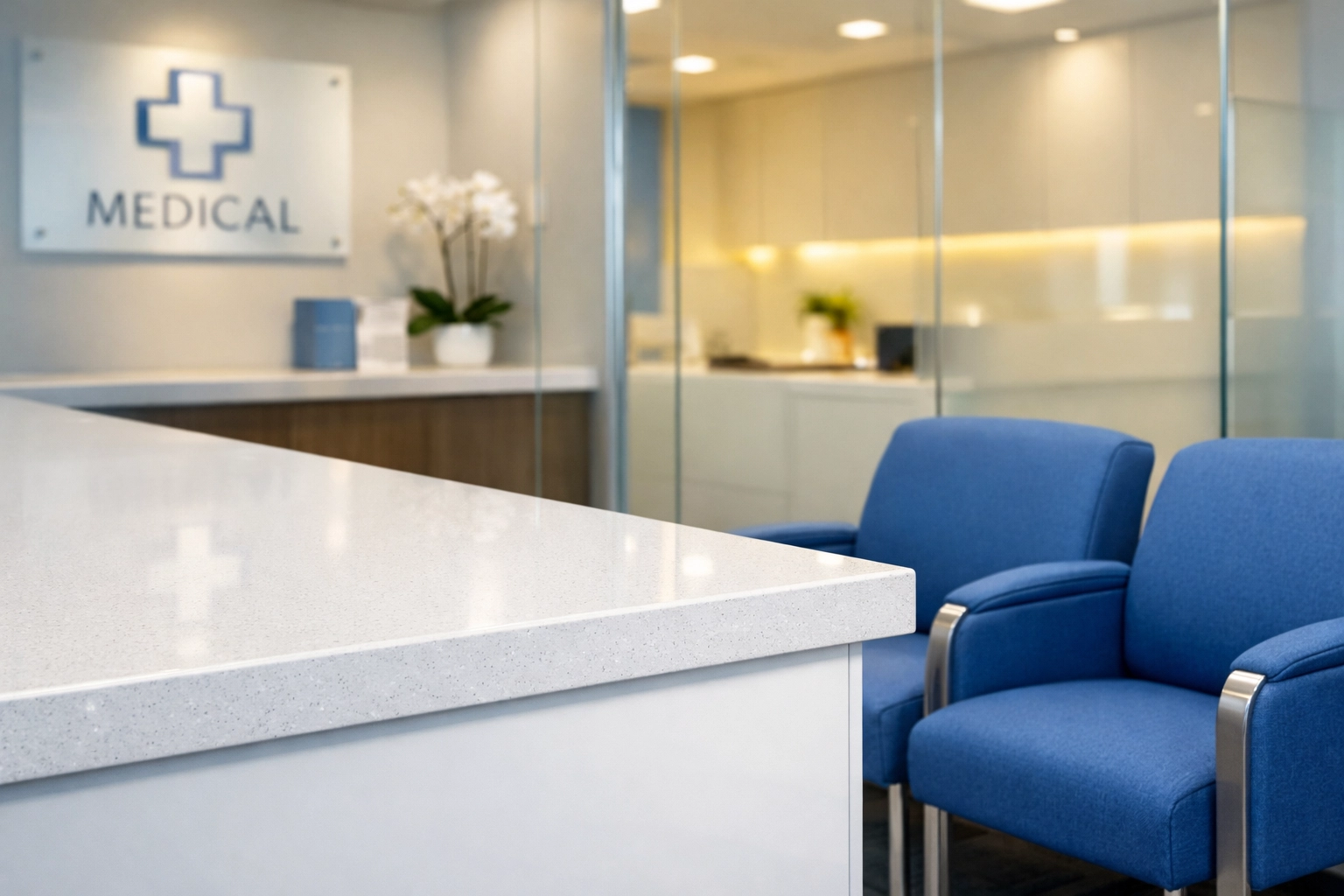 Sanitized medical office waiting room in Agawam showing professional disinfecting and clean surfaces.