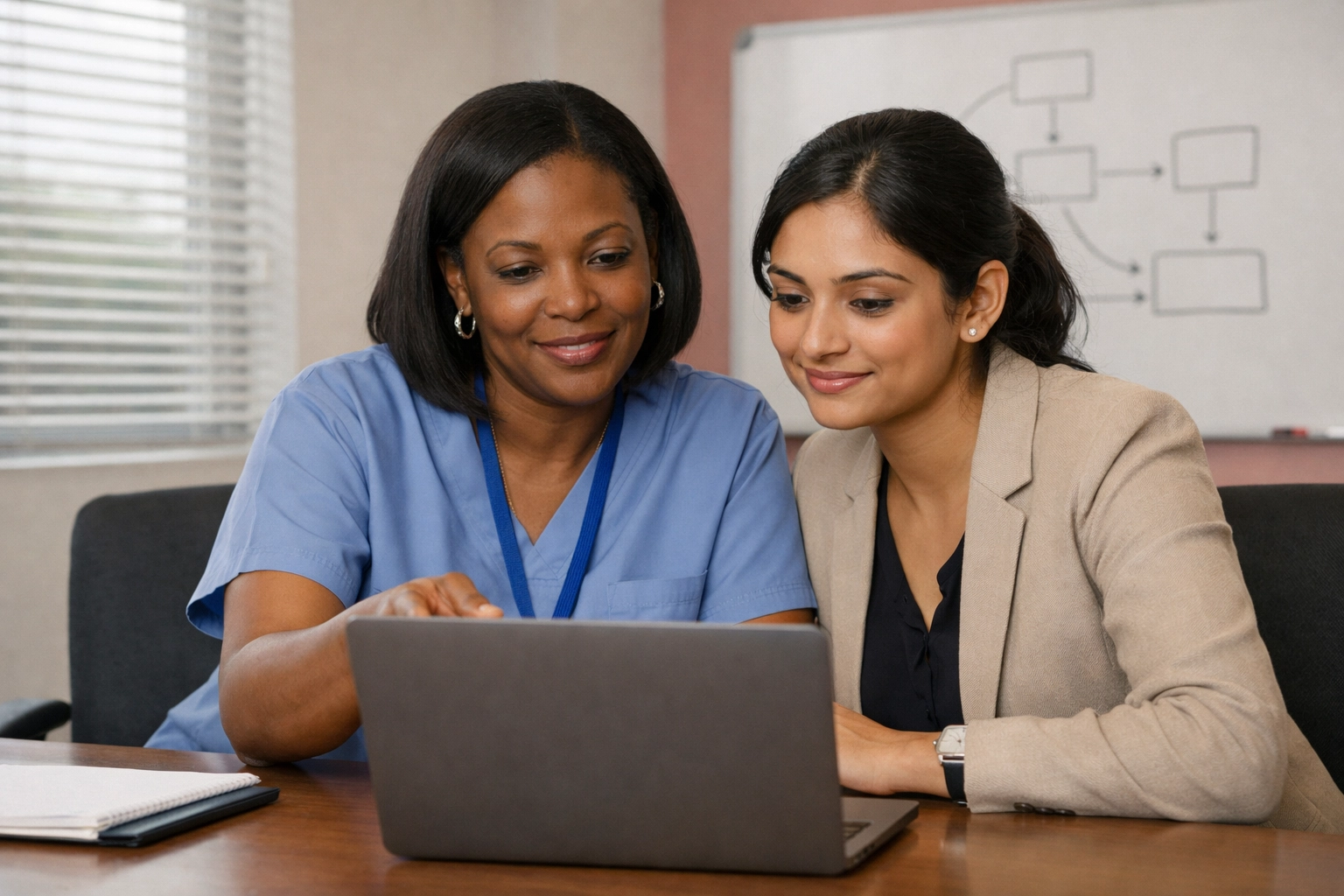 Nursing leaders collaborating during a 90-day DON onboarding and mentorship program