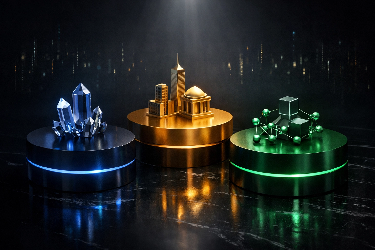 Three pillars representing alternative investment asset classes for institutional portfolios