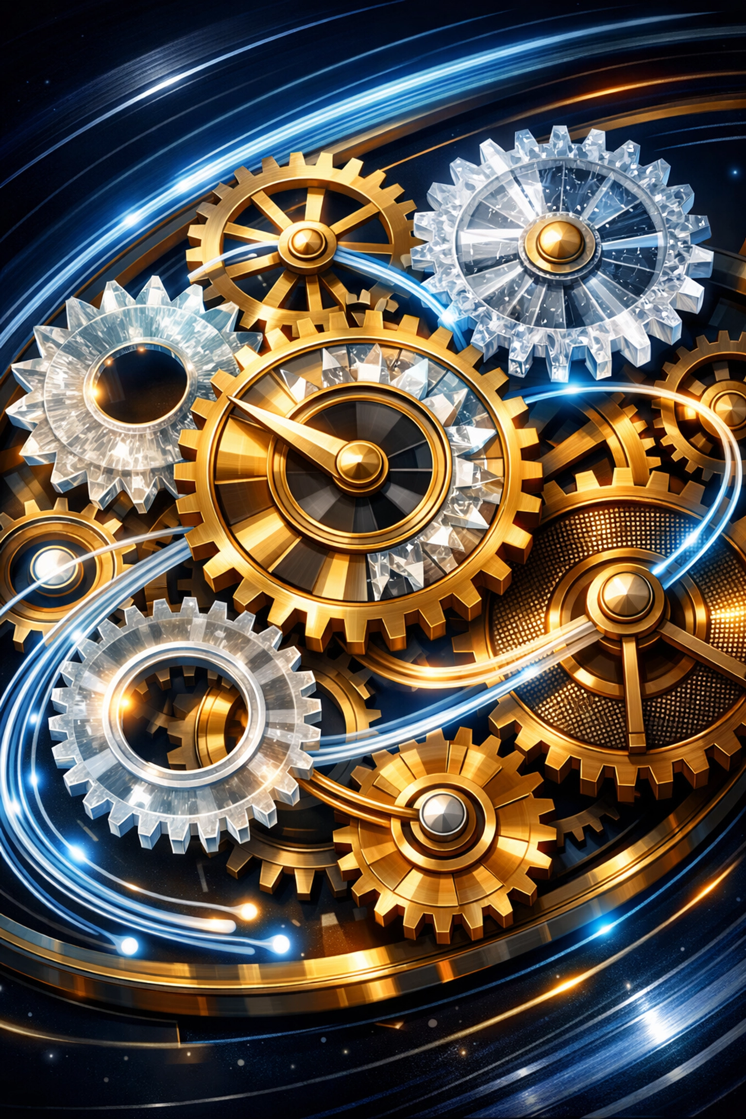 Interlocking gears representing SEO, Google Ads management, and conversion rate optimization working together