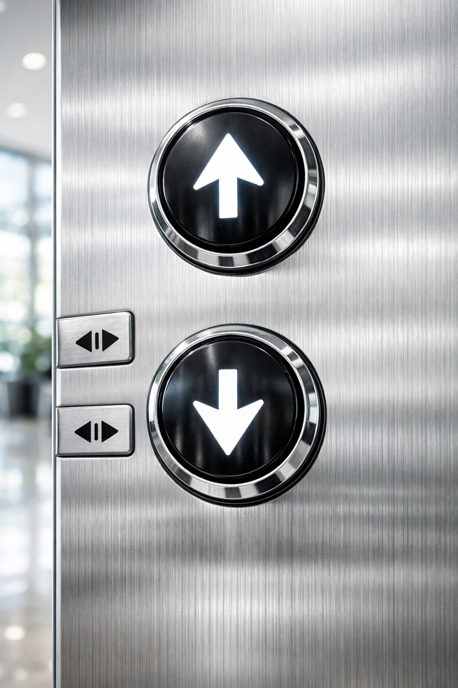 Cleaned and sanitized elevator buttons in a modern Chicago office lobby showing high-touch disinfection.