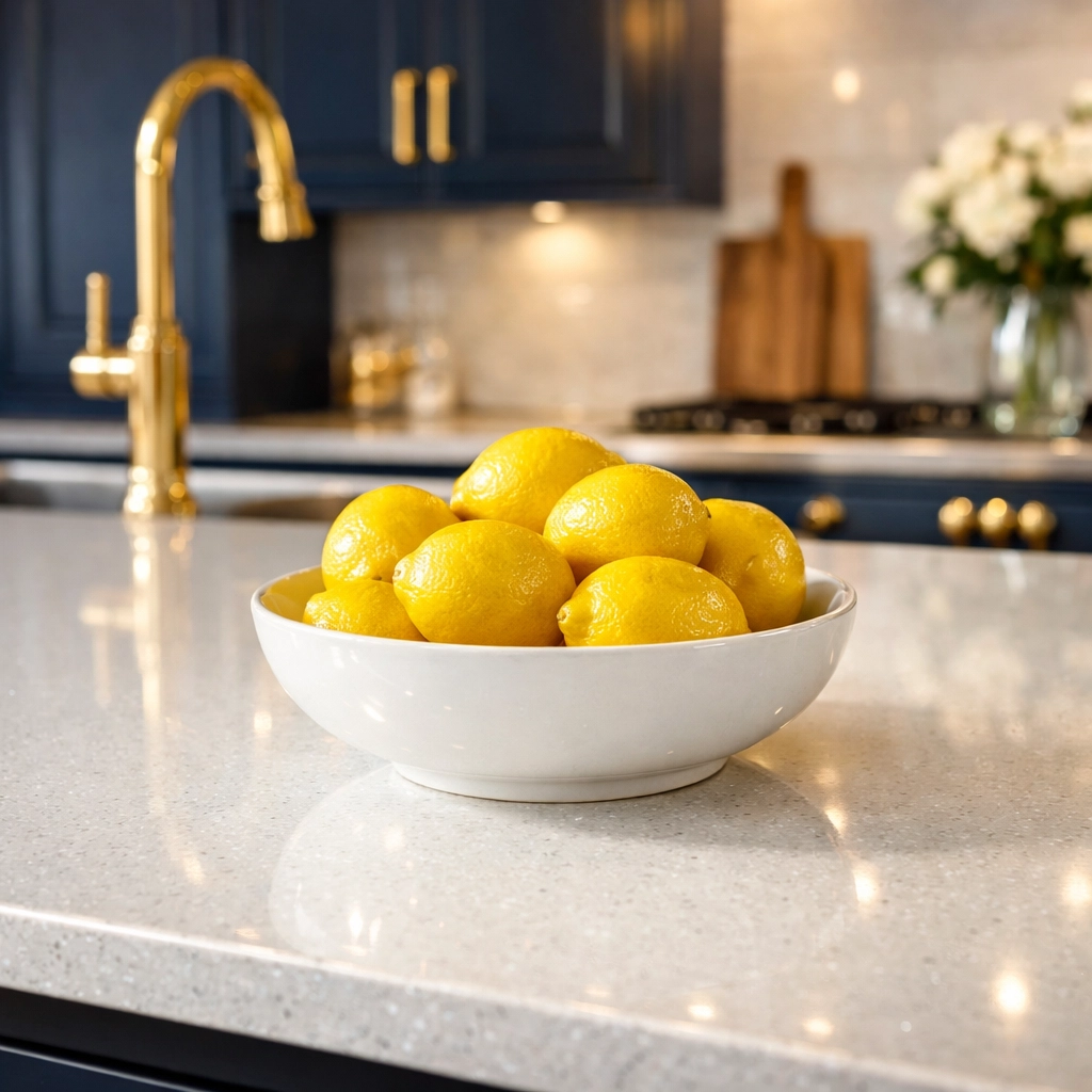 A spotless luxury kitchen in Milford featuring gleaming countertops after a thorough professional deep cleaning.