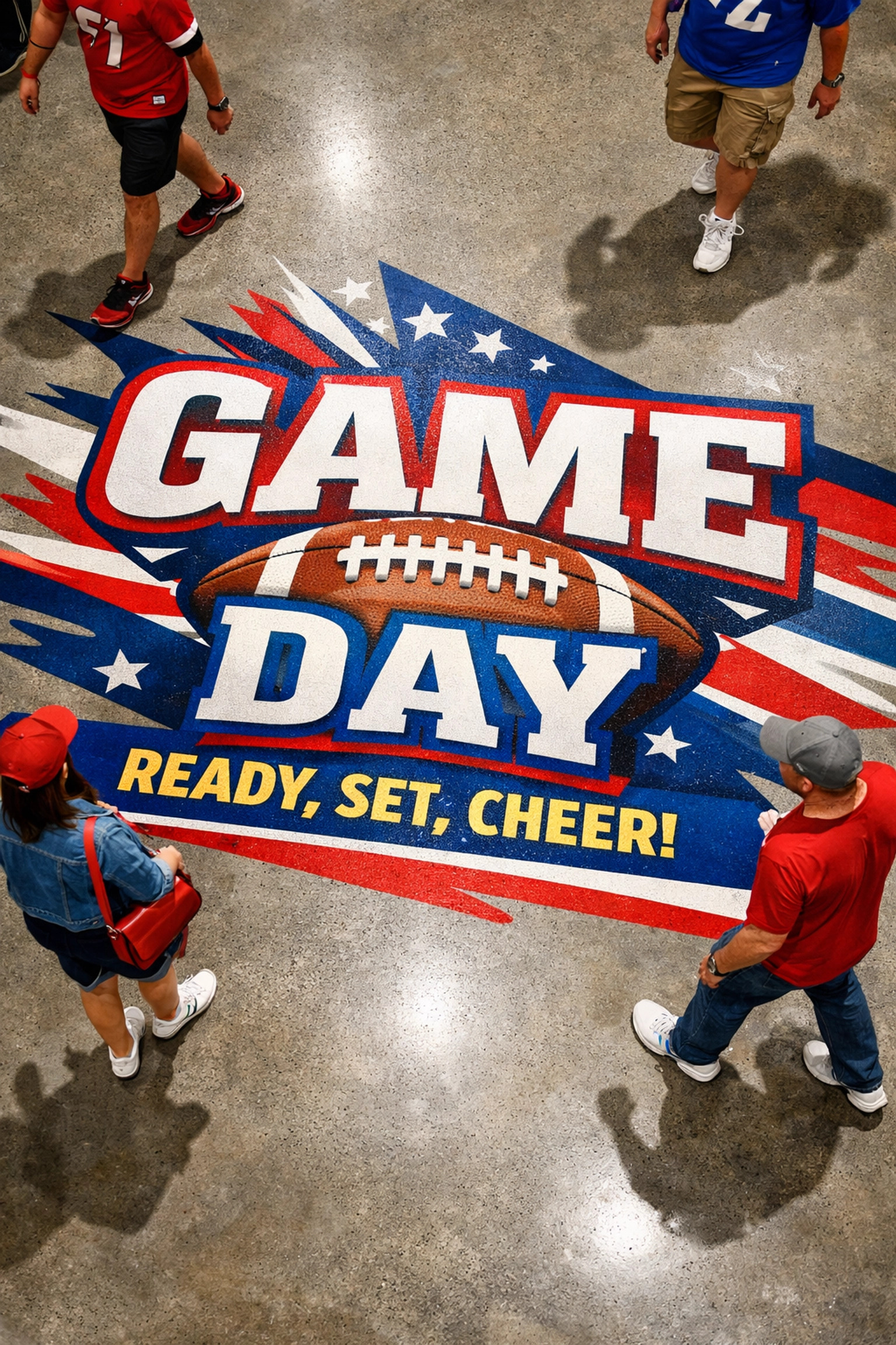 Vibrant stadium floor graphics providing venue-wide brand coverage during high-profile sporting events.