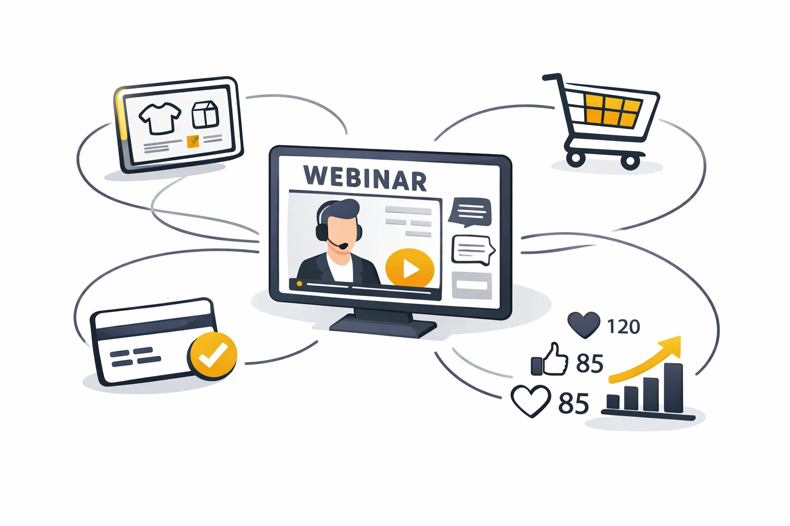 Live shopping platform ecosystem showing integrated product catalogs, checkout, and engagement features