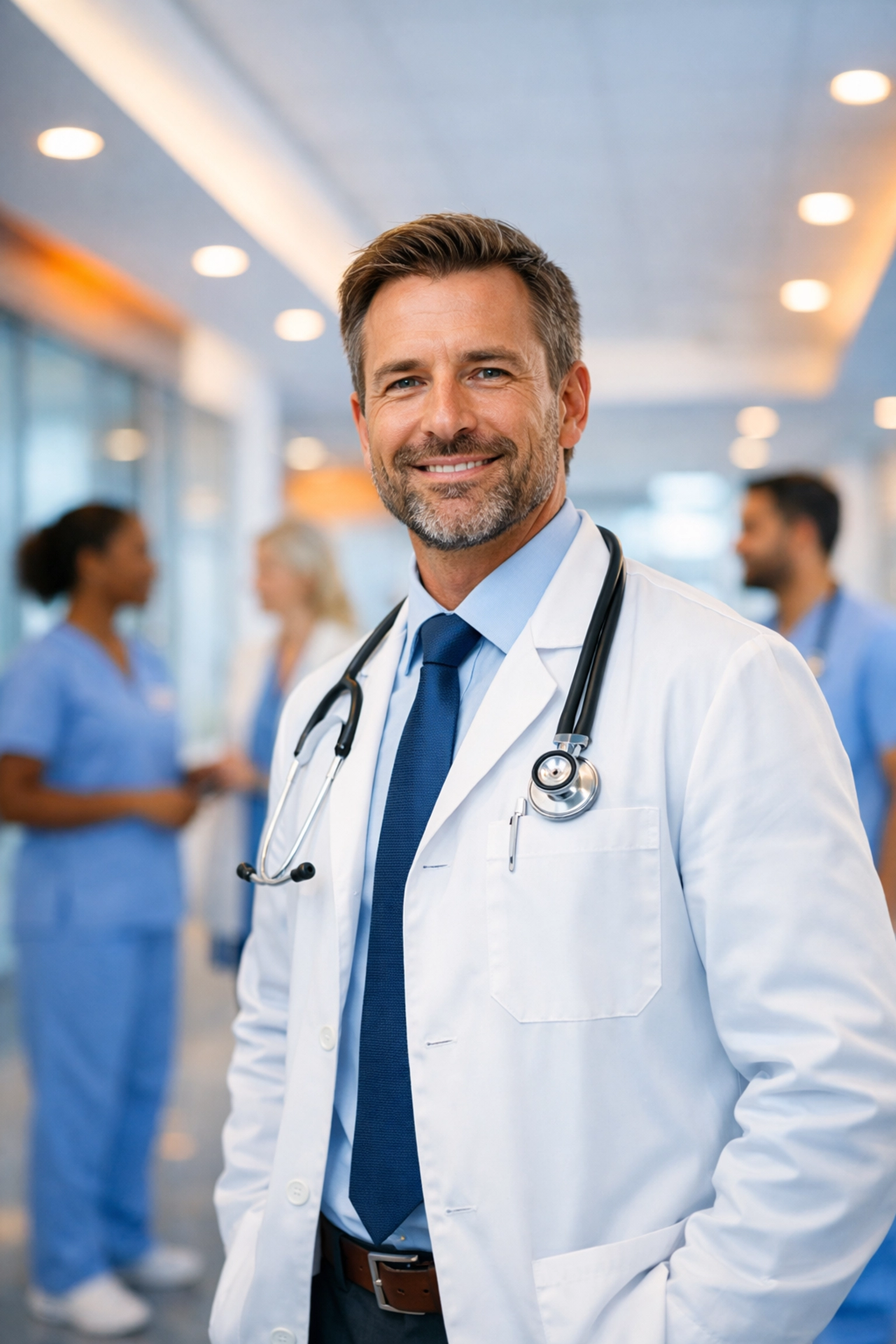 Confident locum tenens physician ready to provide rapid-response coverage at healthcare facility