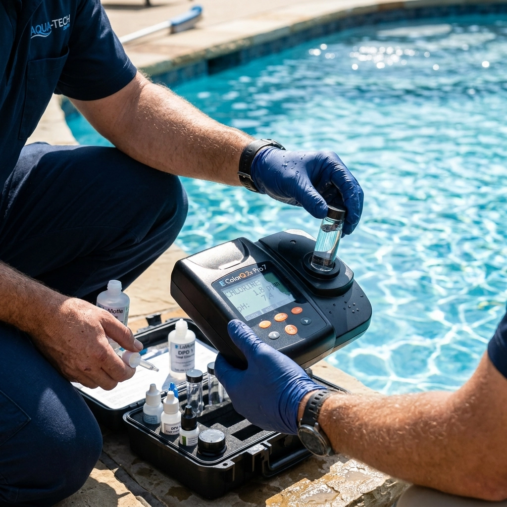 Professional pool water testing equipment and precision