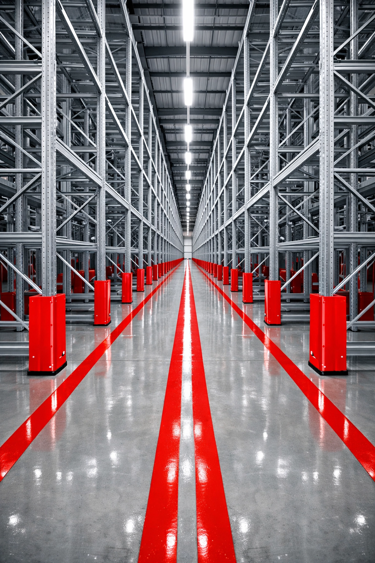 Large warehouse interior in Hertford with organized silver racking for efficient business storage and fulfilment.