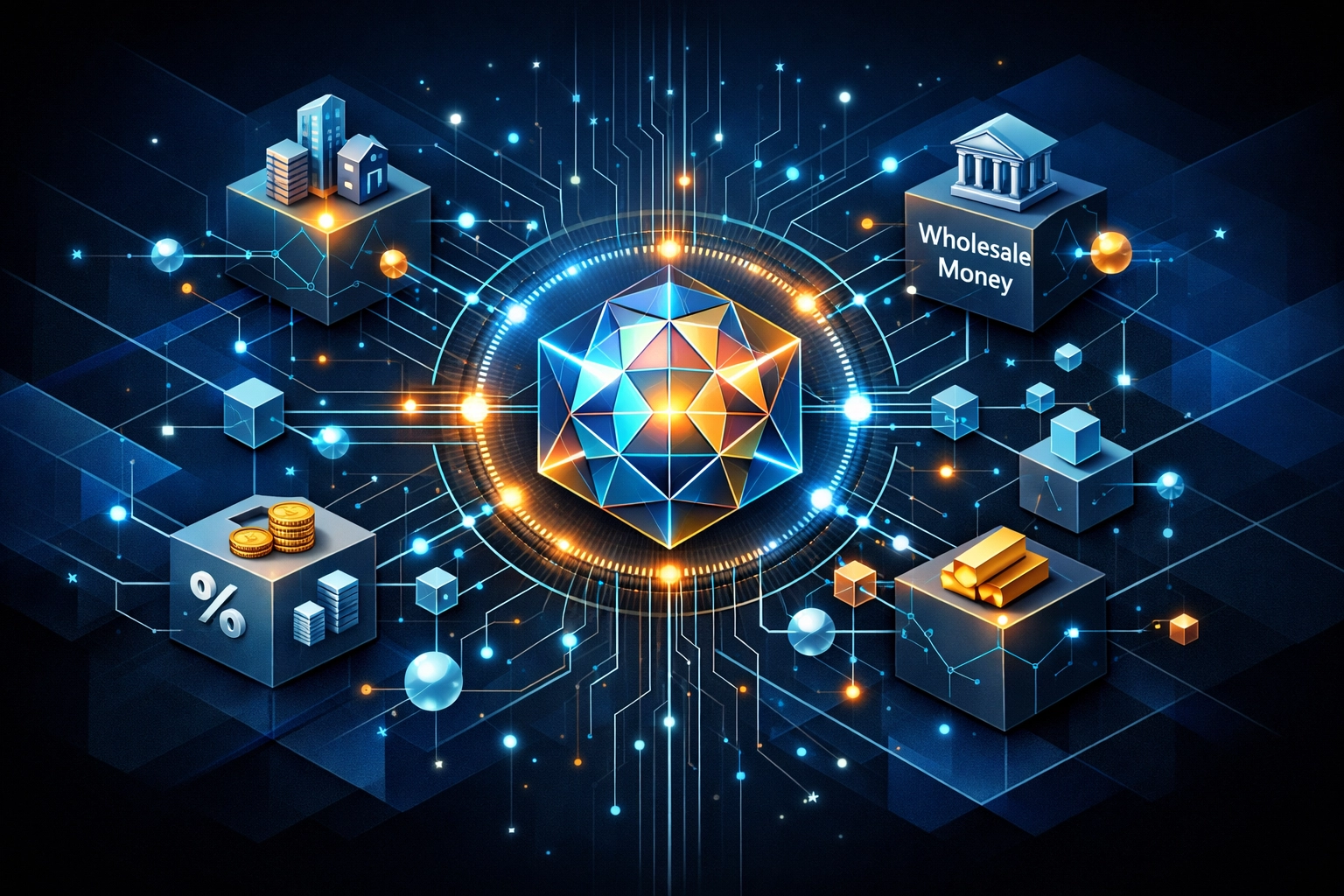 Abstract digital network illustrating asset tokenization and programmable finance for the Australian economy.