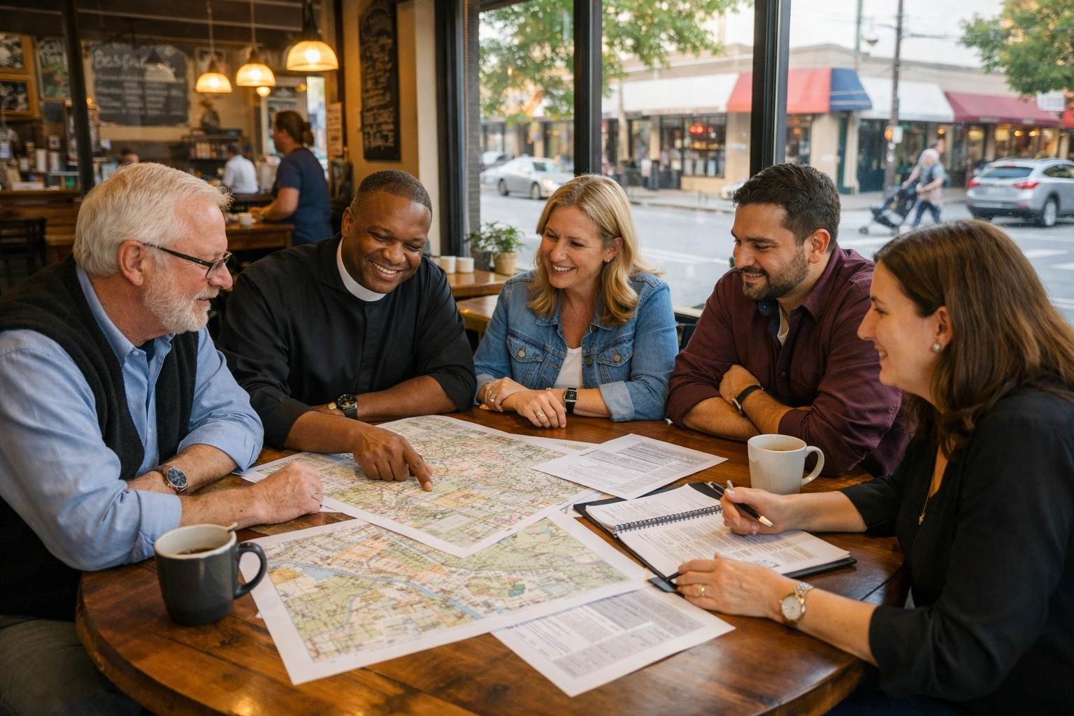 Faith-based economic programs meeting to discuss neighborhood asset mapping and local cooperation.