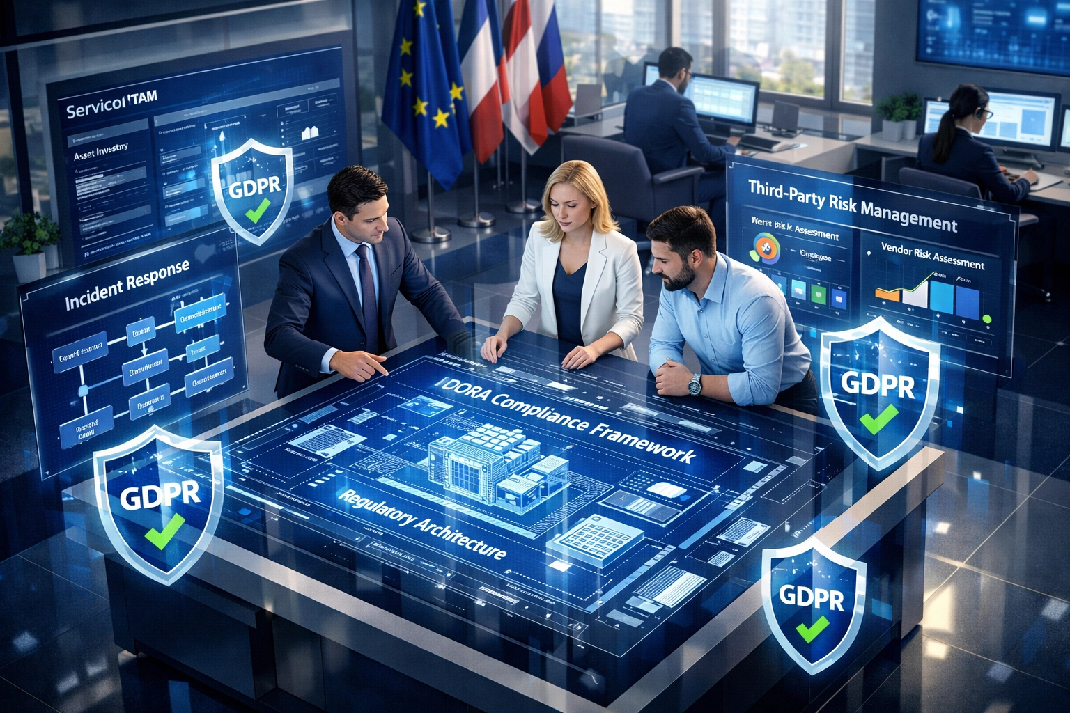 European ServiceNow ITAM workspace displaying DORA compliance framework and regulatory dashboards