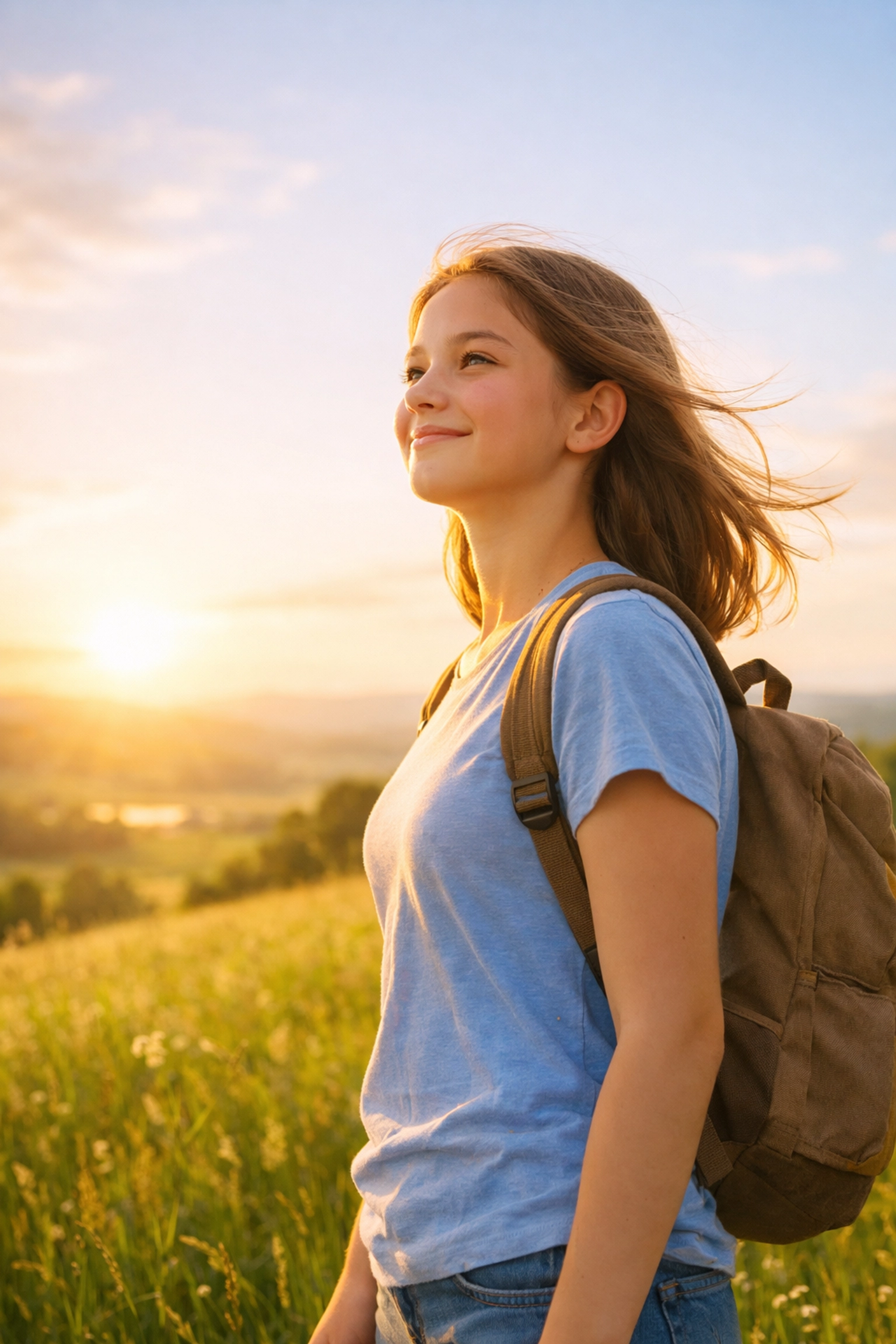 A confident girl in a meadow represents a bright future after trauma-informed residential care.