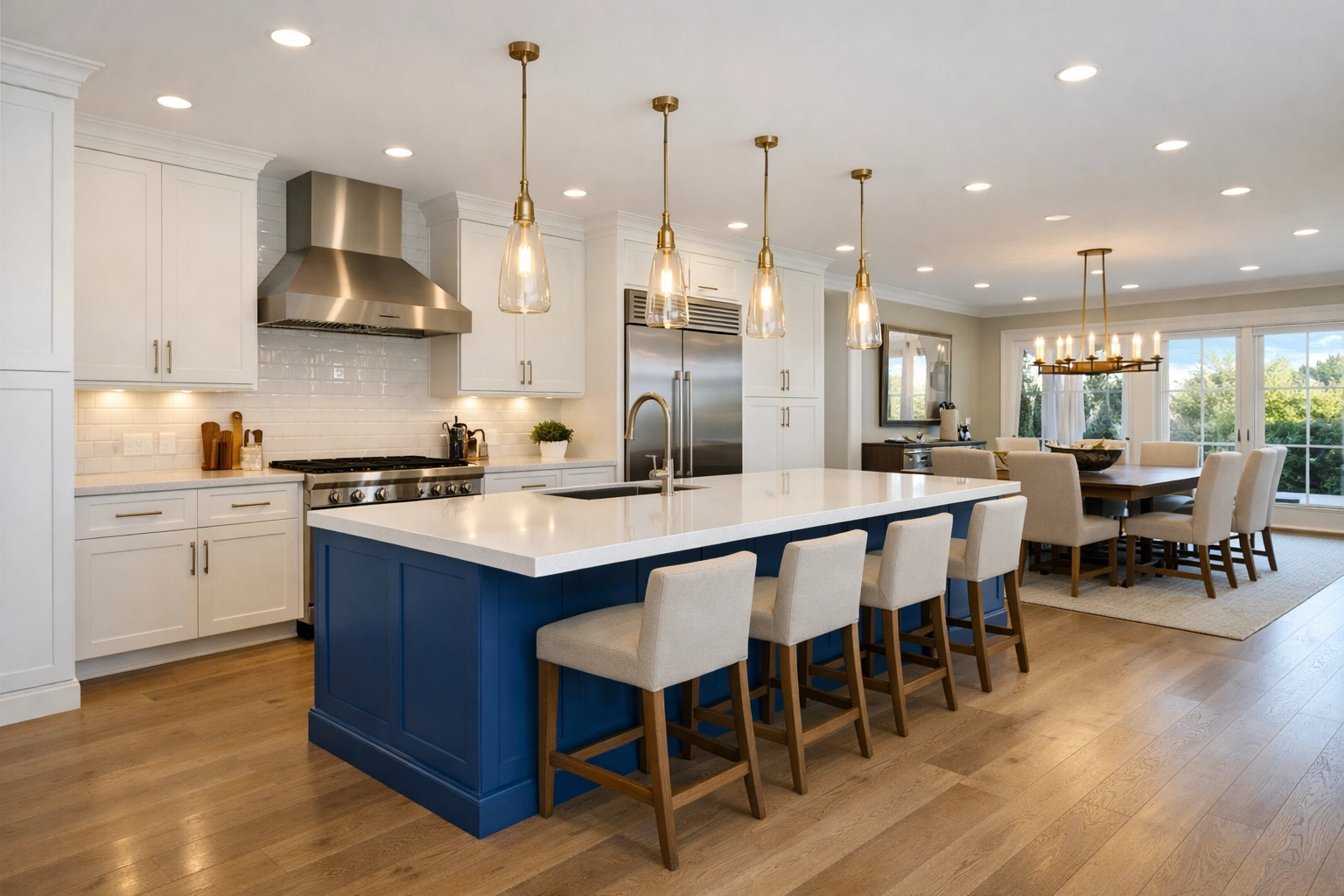 Sparkling luxury kitchen following a successful large-scale post-construction cleaning MA project.