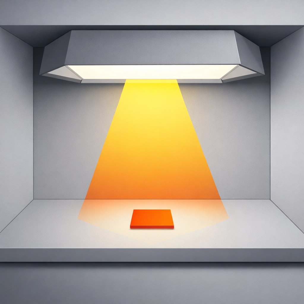 Professional color viewing station with D50 lighting for accurate Pantone color matching in graphic design.