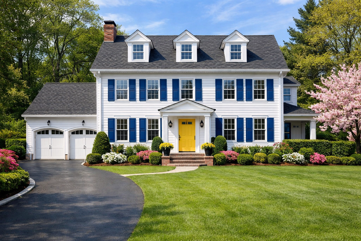 A beautiful Massachusetts colonial home highlighting the curb appeal of professional residential cleaning MA.