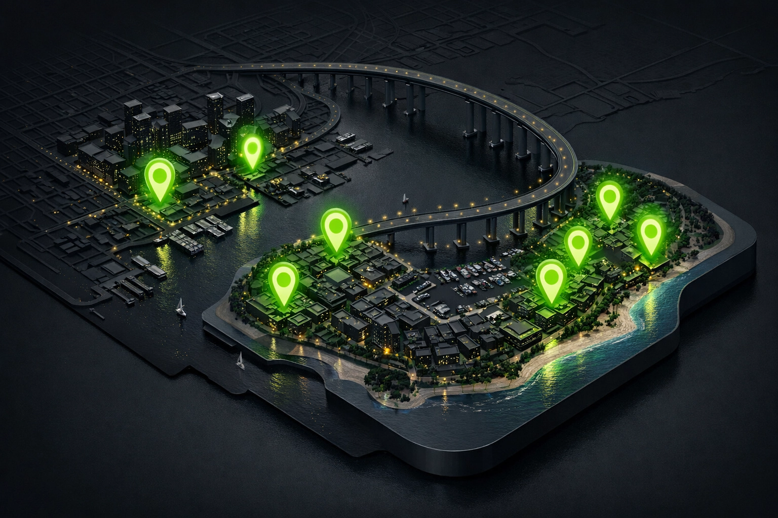 San Diego map with glowing nodes representing high-value house cleaning leads in residential areas.