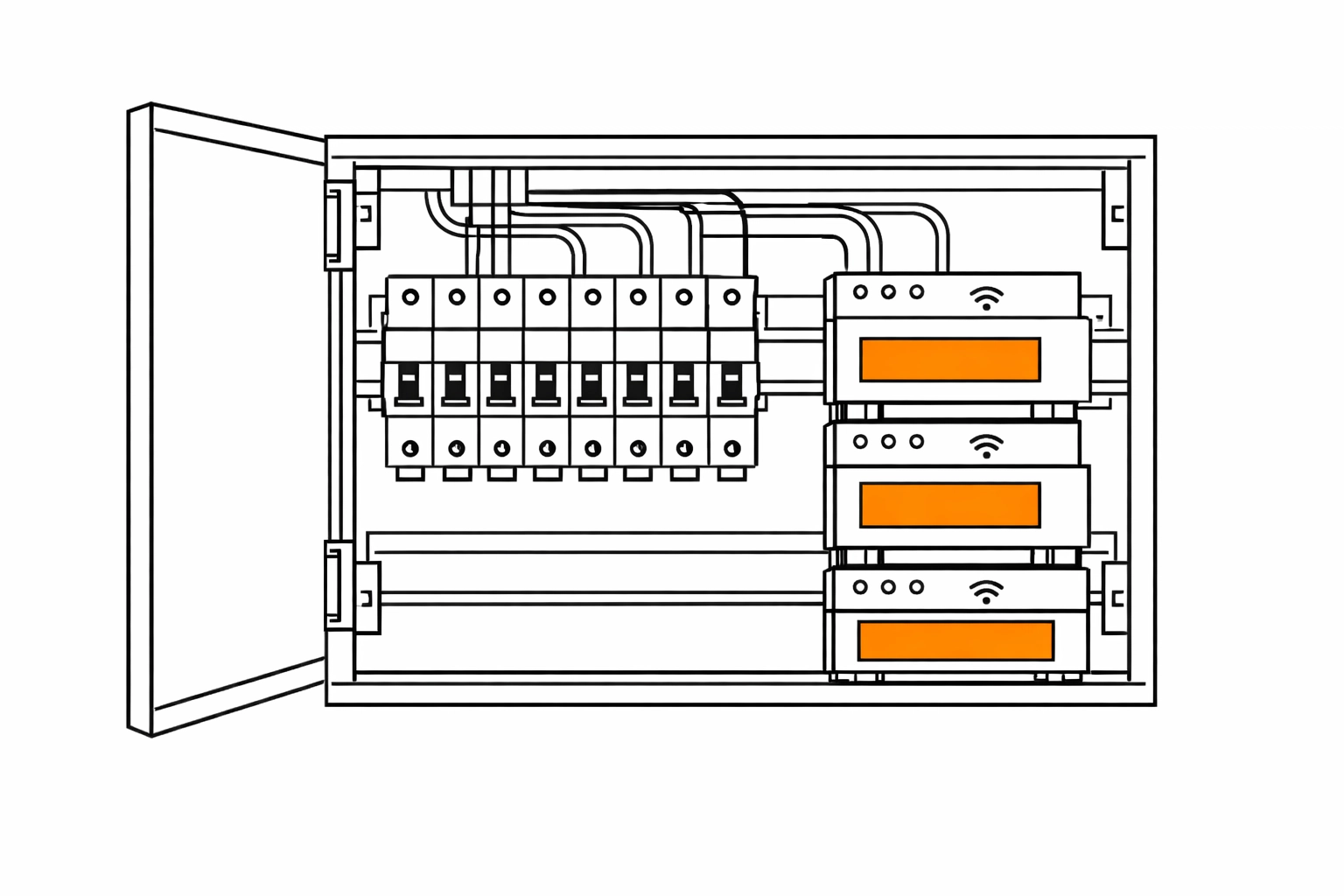 Moderner Elektro-Verteilerkasten mit installierten Smart-Home-Aktoren für Licht und Beschattung.