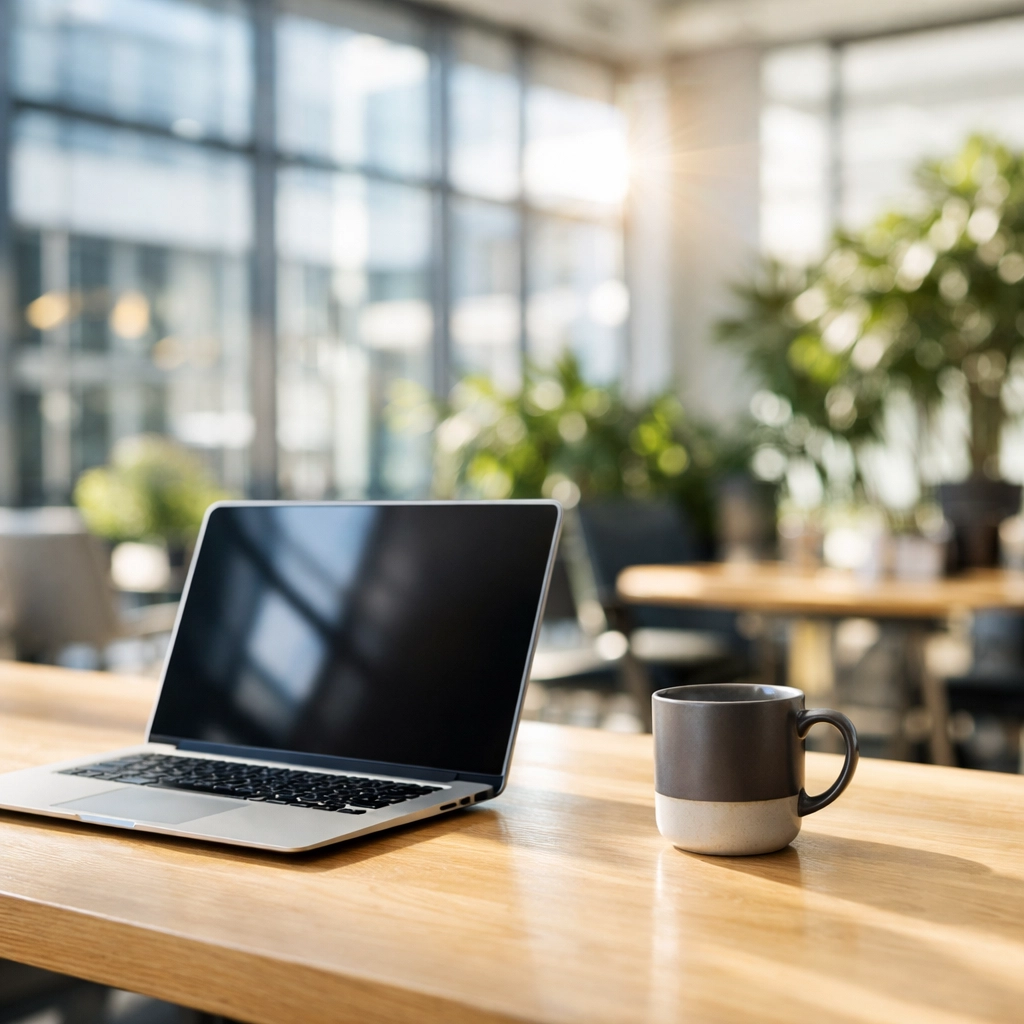 Modern open-concept workspace with a laptop, representing flexible high-tech launchpads for businesses.
